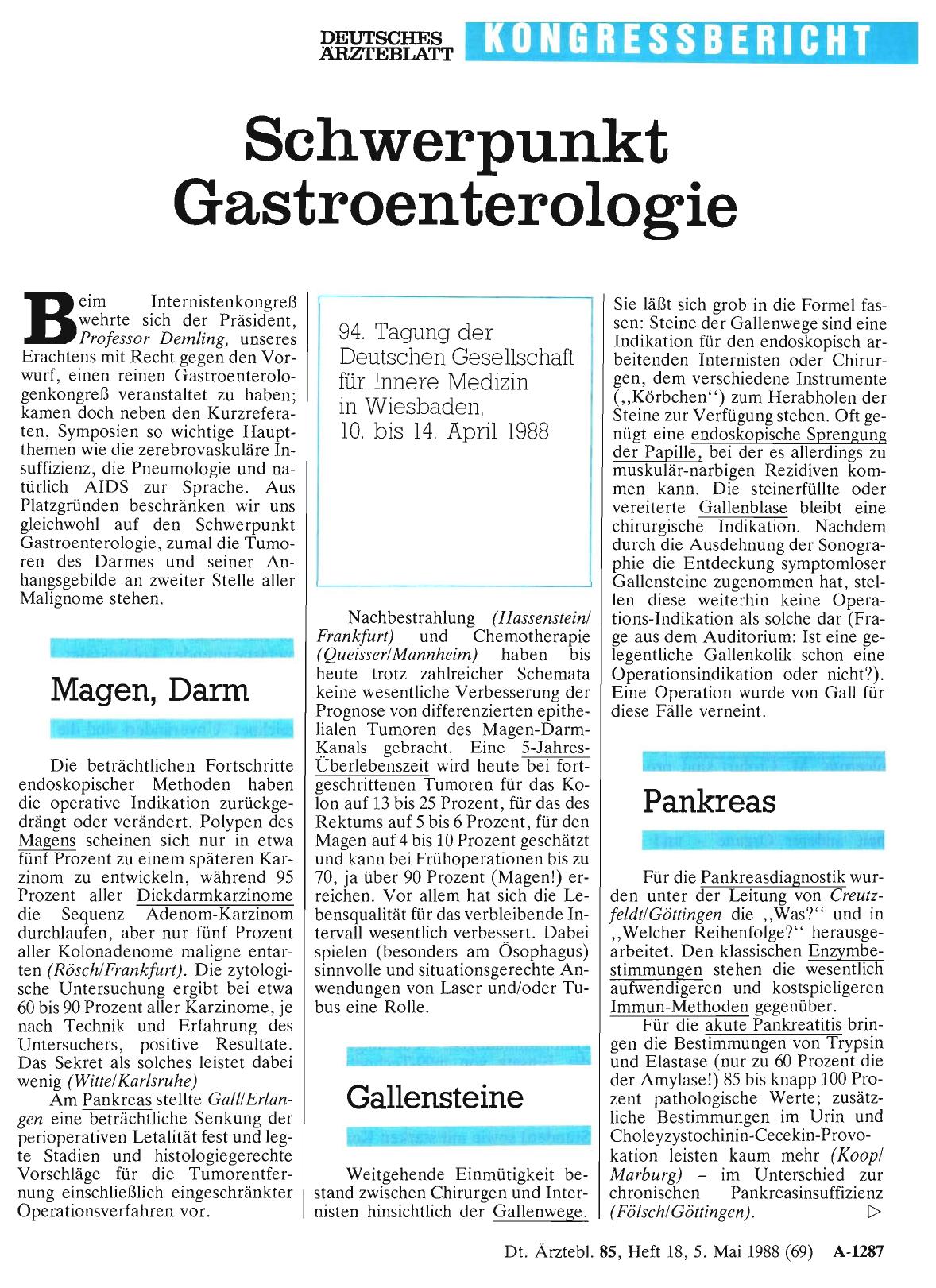 Vorschauseite 1: Schwerpunkt Gastroenterologie