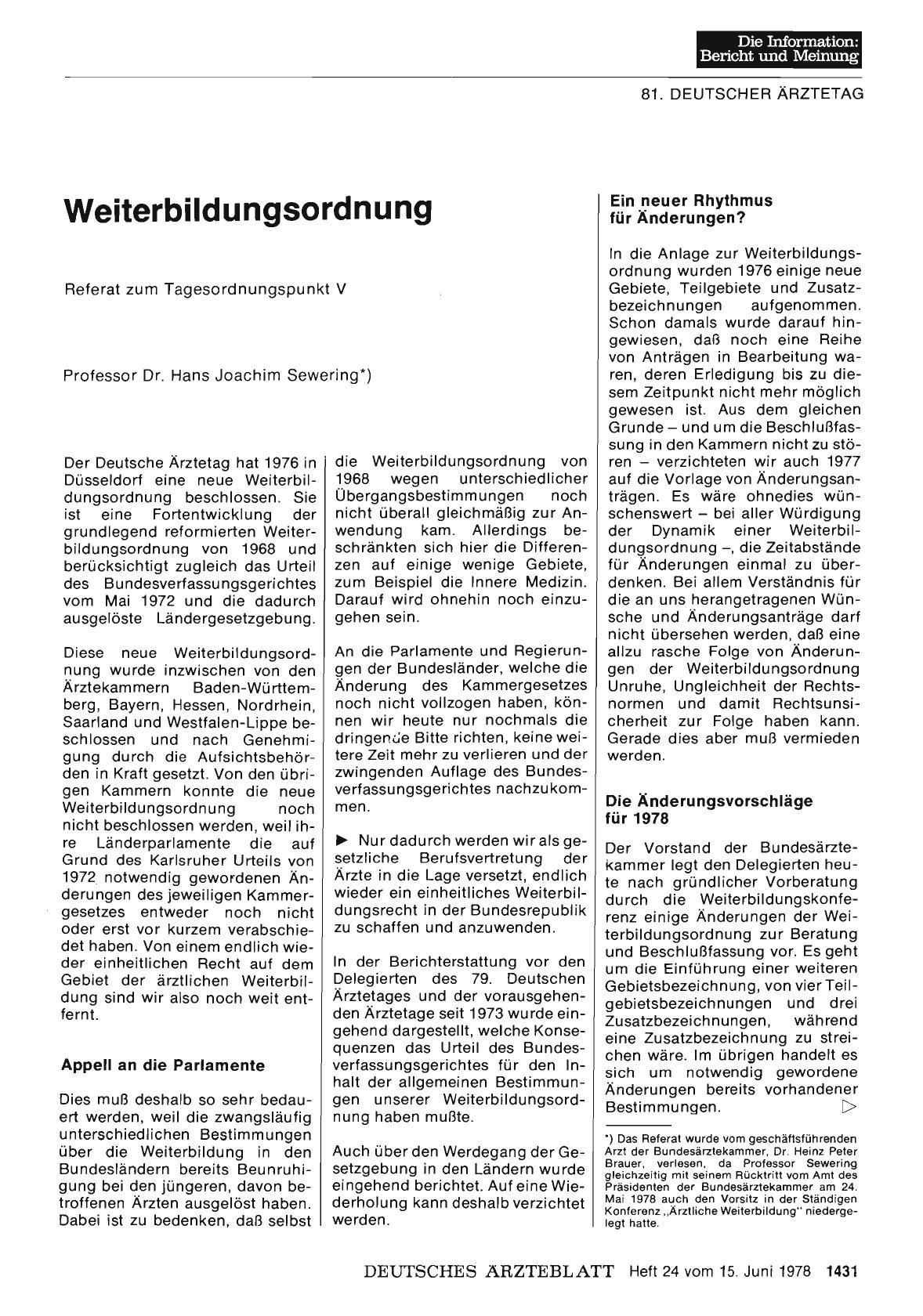 Vorschauseite 1: Weiterbildungsordnung: Referat zum Tagesordnungspunkt V