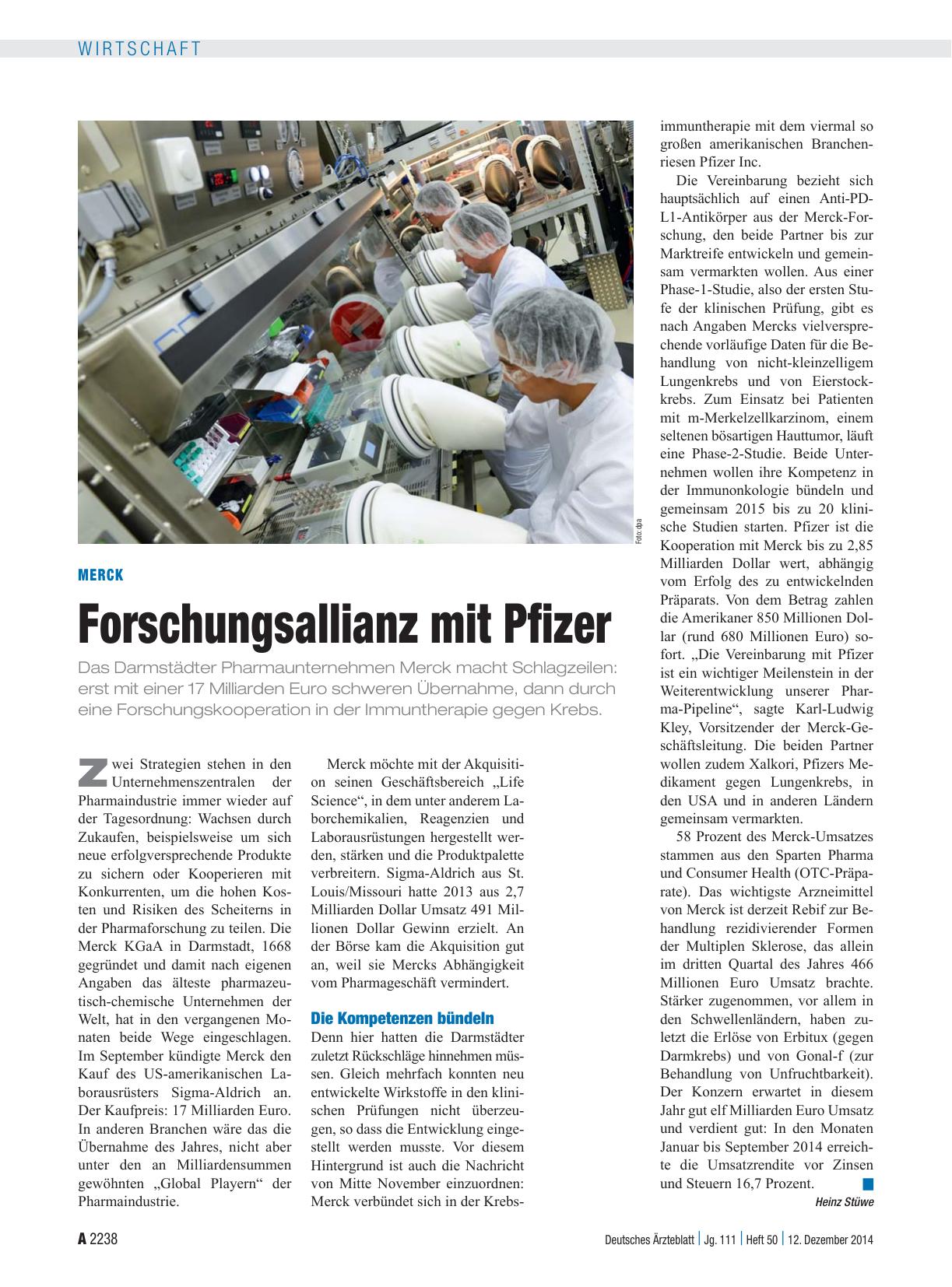 Vorschauseite 1: Merck: Forschungsallianz mit Pfizer