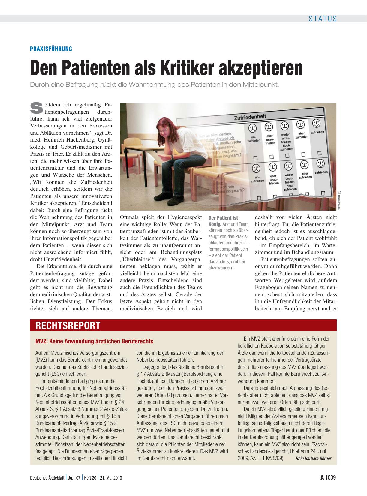 Vorschauseite 1: MVZ: Keine Anwendung ärztlichen Berufsrechts