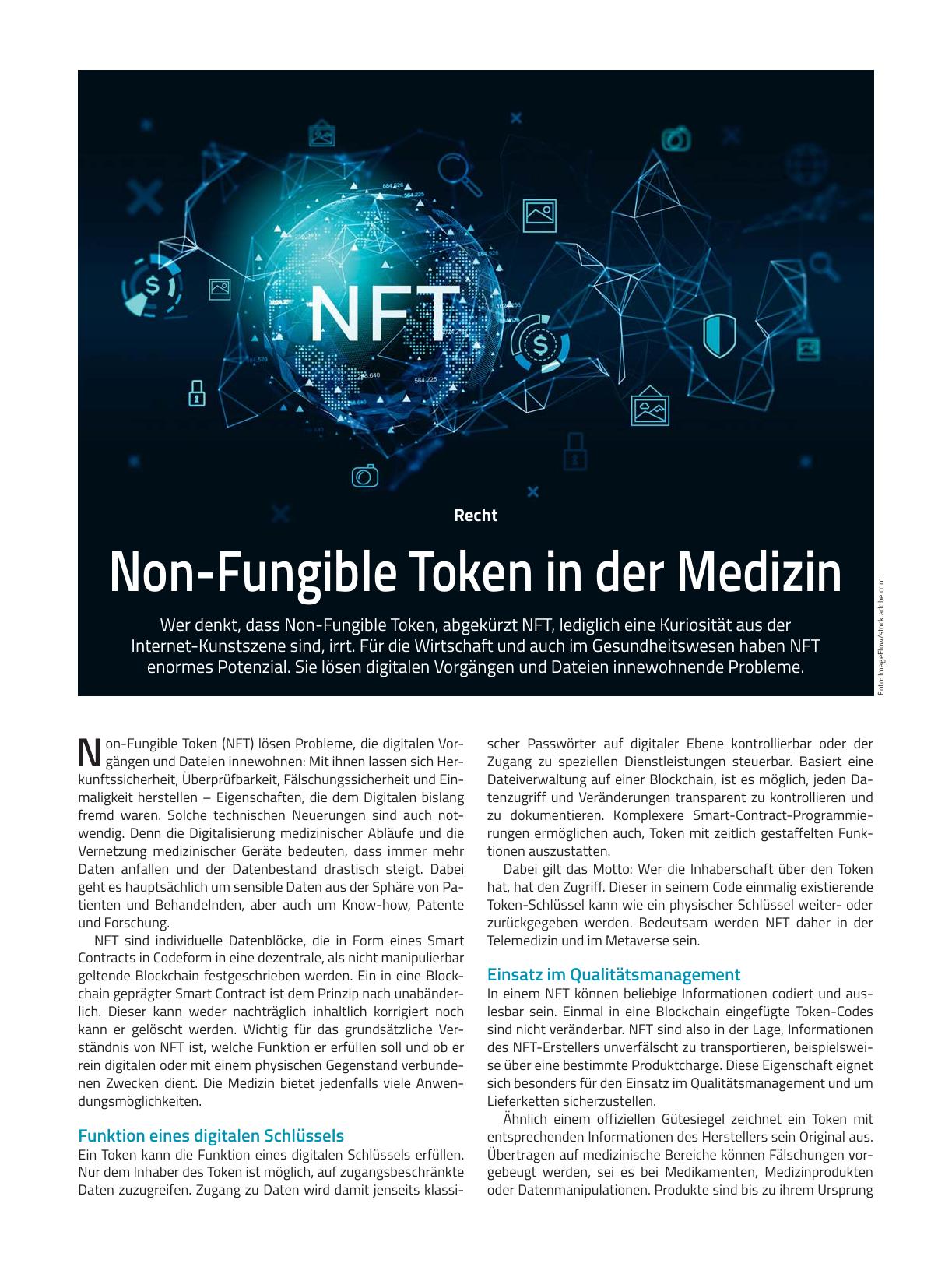 Vorschauseite 1: Richtig: Non-Fungible Token in der Medizin