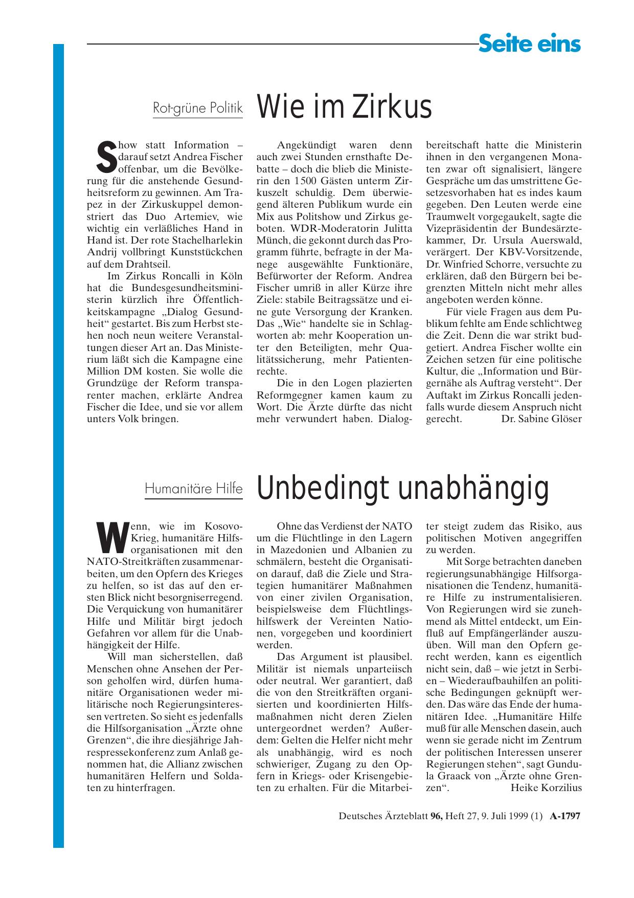 Vorschauseite 1: Rot-grüne Politik Wie im Zirkus