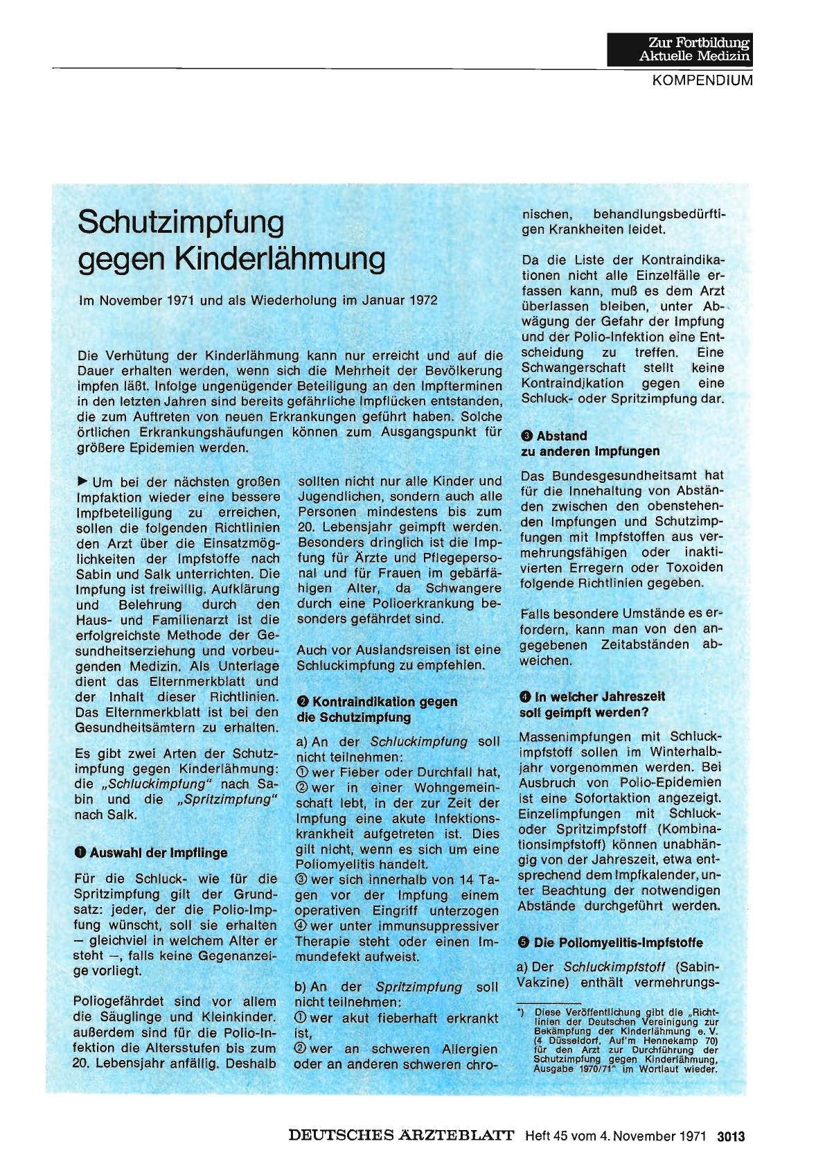 Vorschauseite 1: Schutzimpfung gegen Kinderlähmung