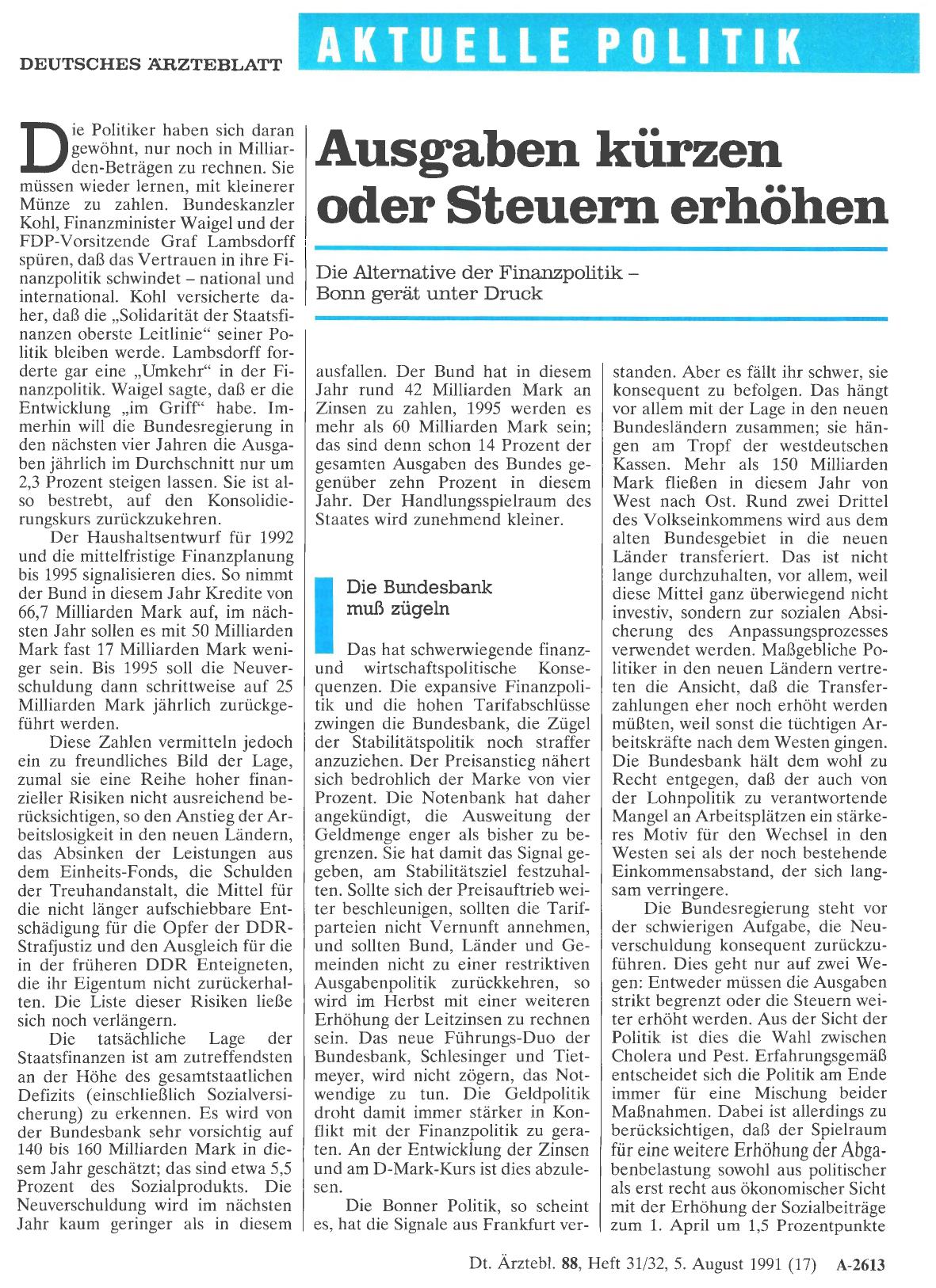 Vorschauseite 1: Ausgaben kürzen oder Steuern erhöhen