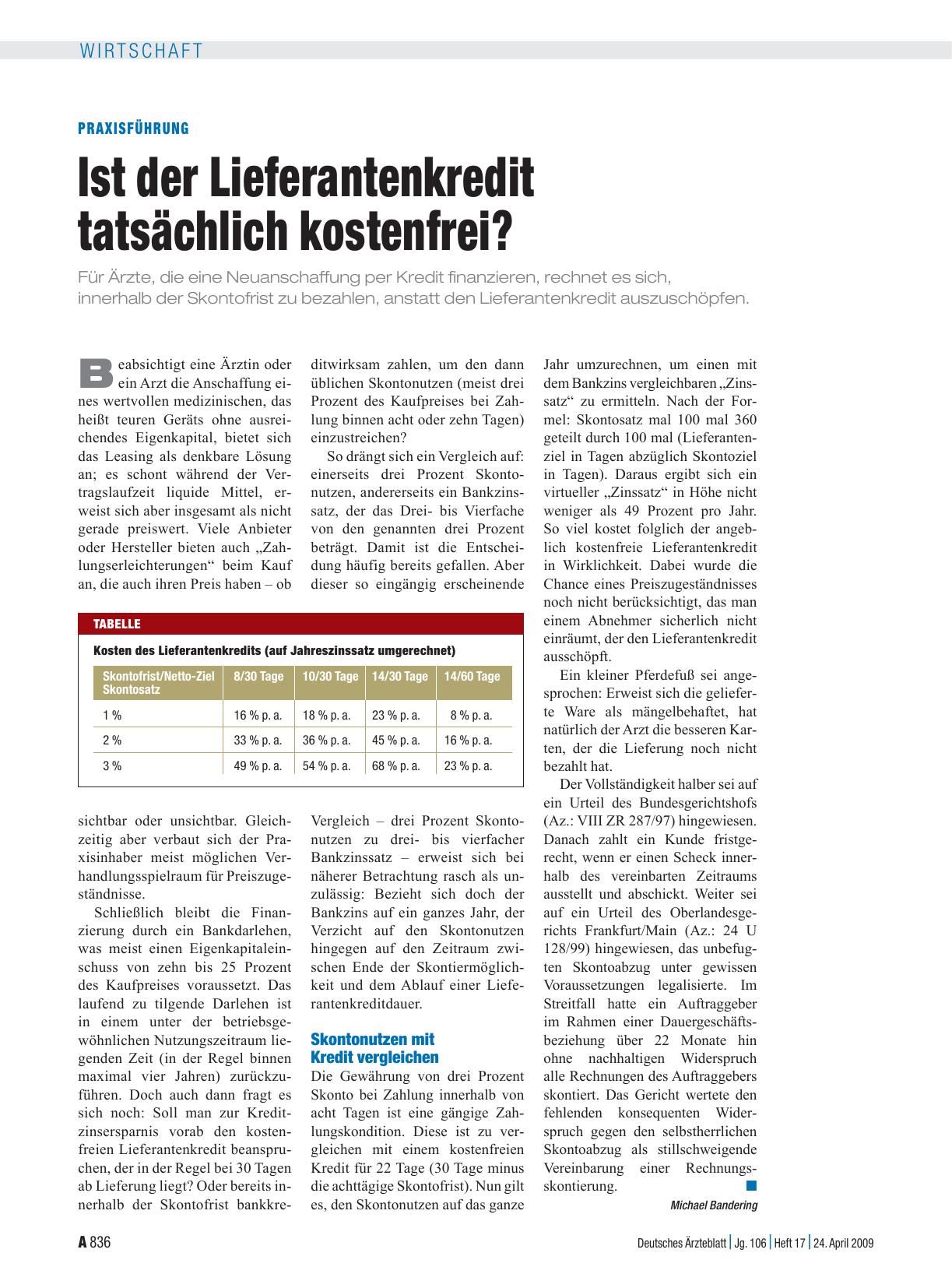 Vorschauseite 1: Praxisführung: Ist der Lieferantenkredit tatsächlich kostenfrei?