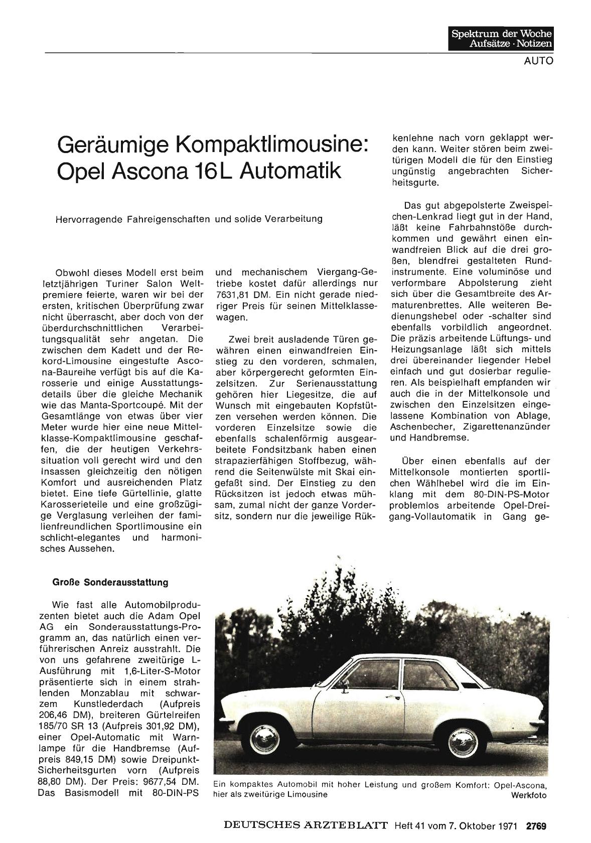 Vorschauseite 1: Geräumige Kompaktlimousine: Opel Ascona 16L Automatik