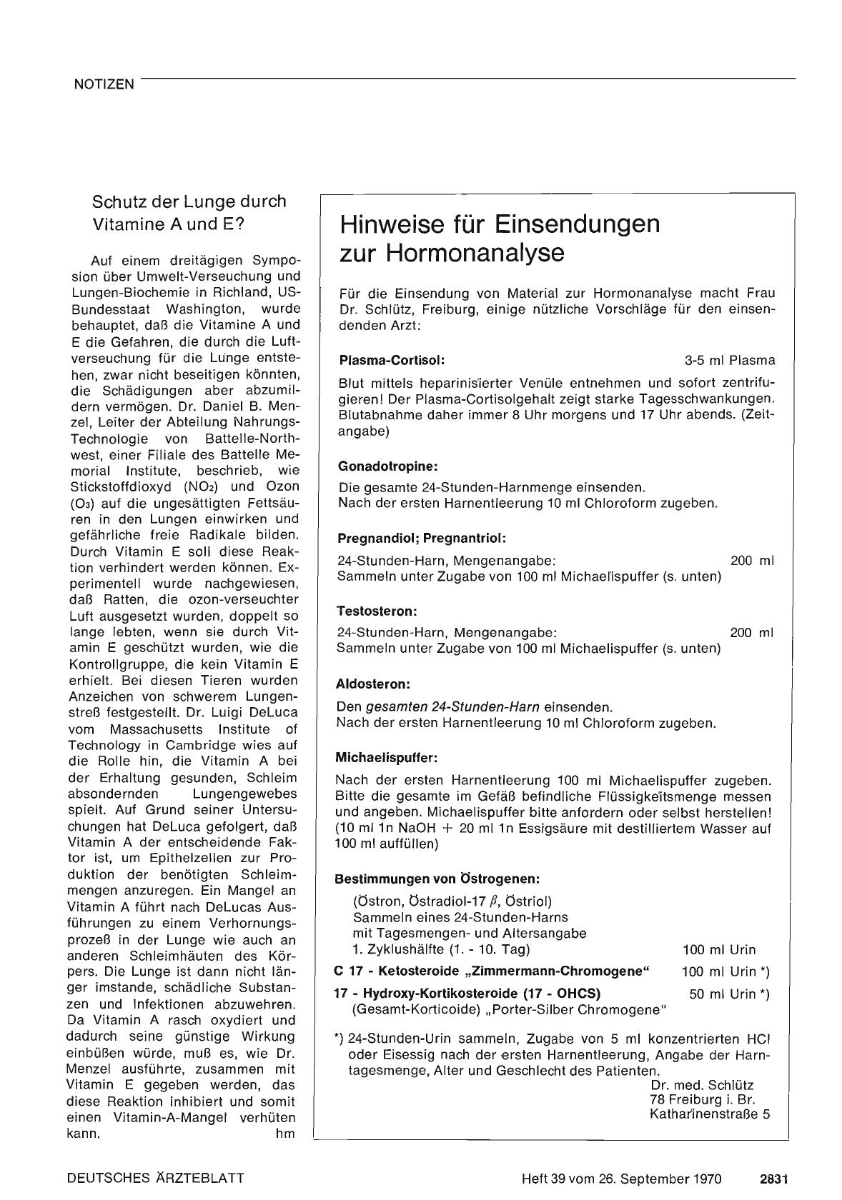 Vorschauseite 1: Hinweise für Einsendungen zur Hormonanalyse