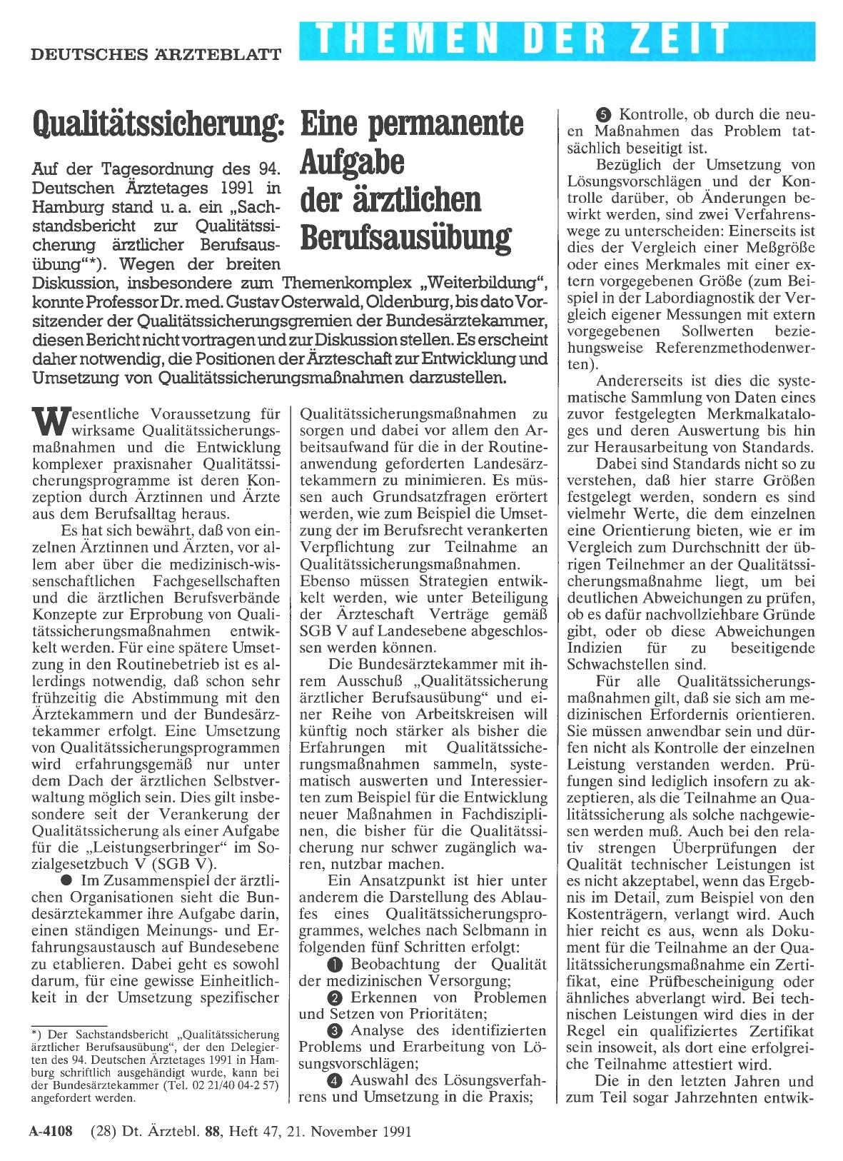 Vorschauseite 1: Qualitätssicherung: Eine permanente Aufgabe der ärztlichen Berufsausübung