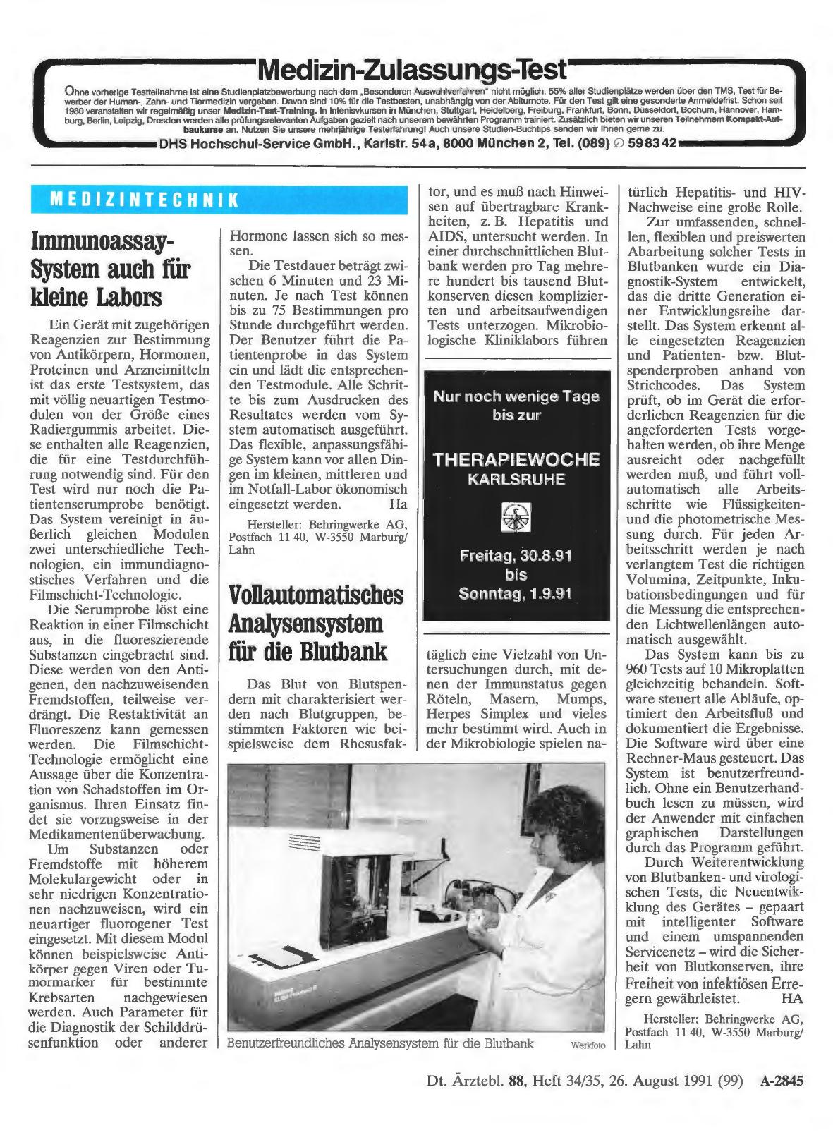 Vorschauseite 1: Vollautomatisches Analysensystem für die Blutbank
