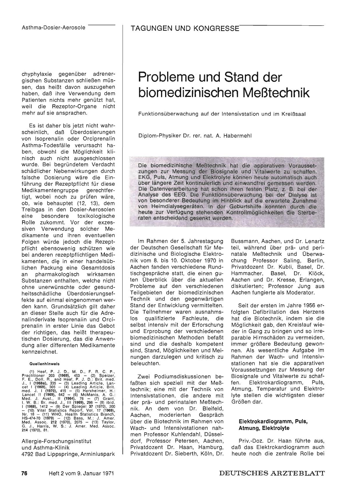 Vorschauseite 1: Probleme und Stand der biomedizinischen Meßtechnik