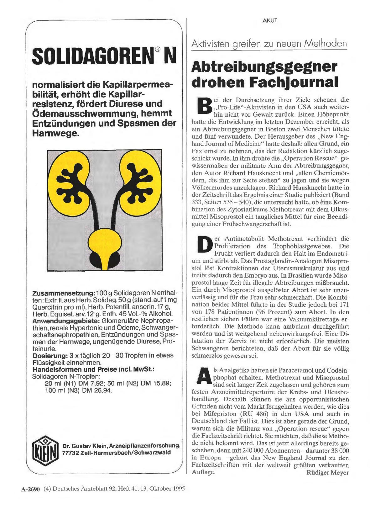 Vorschauseite 1: Aktivisten greifen zu neuen Methoden: Abtreibungsgegner drohen Fachjournal