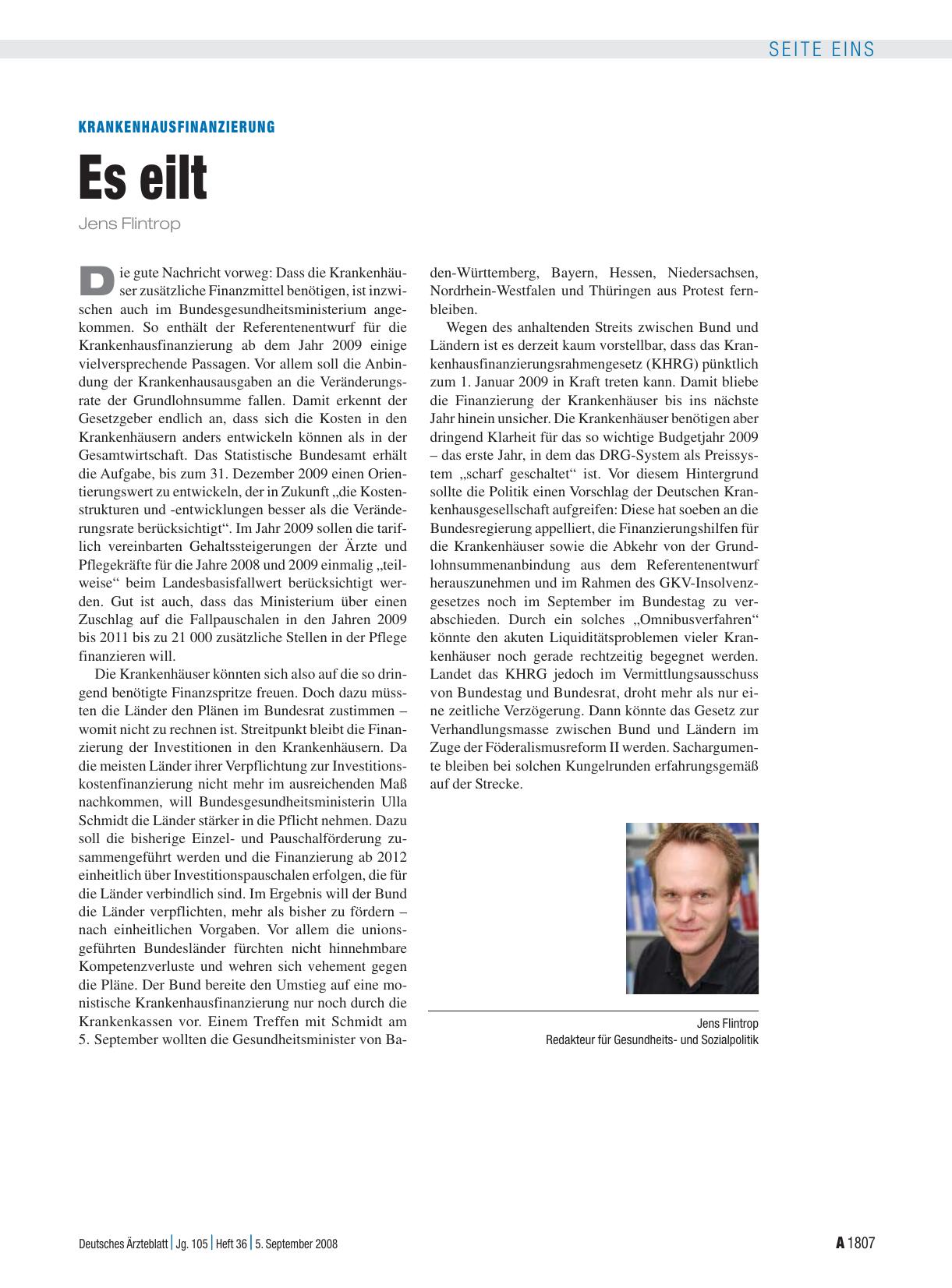 Vorschauseite 1: Krankenhausfinanzierung: Es eilt
