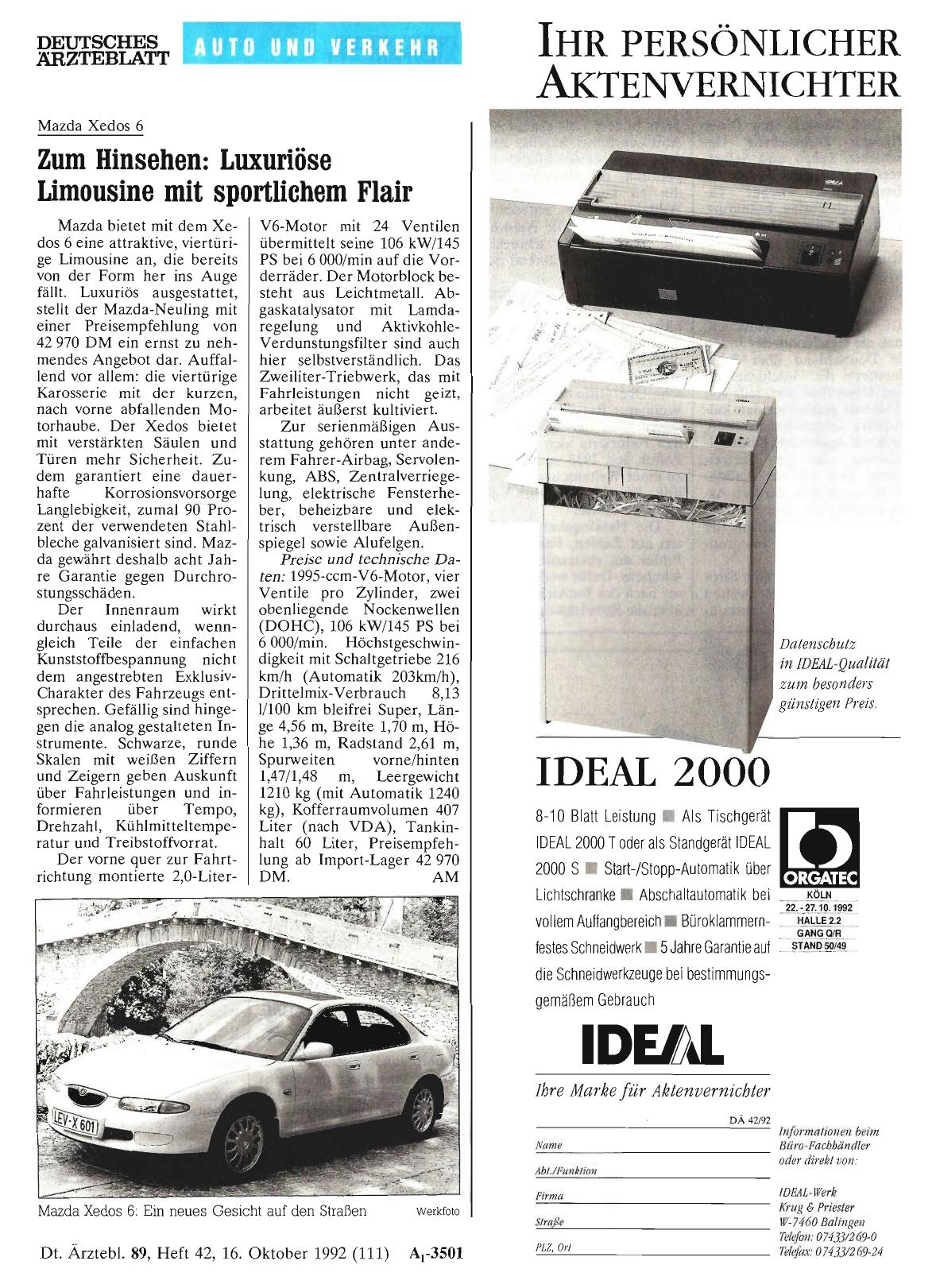 Vorschauseite 1: Mazda Xedos 6: Zum Hinsehen: Luxuriöse Limousine mit sportlichem Flair
