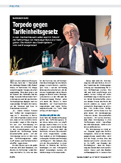Vorschauseite 1: Marburger Bund: Torpedo gegen Tarifeinheitsgesetz