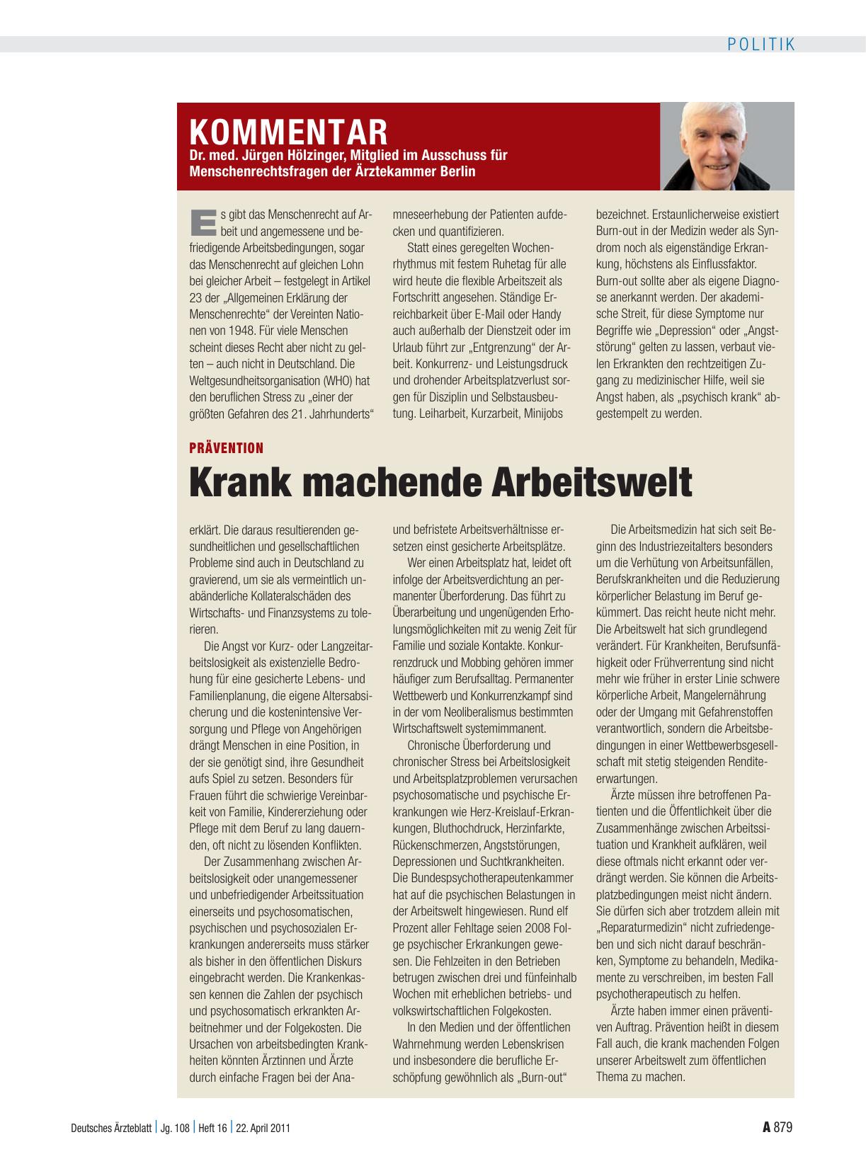 Vorschauseite 1: Prävention: Krank machende Arbeitswelt