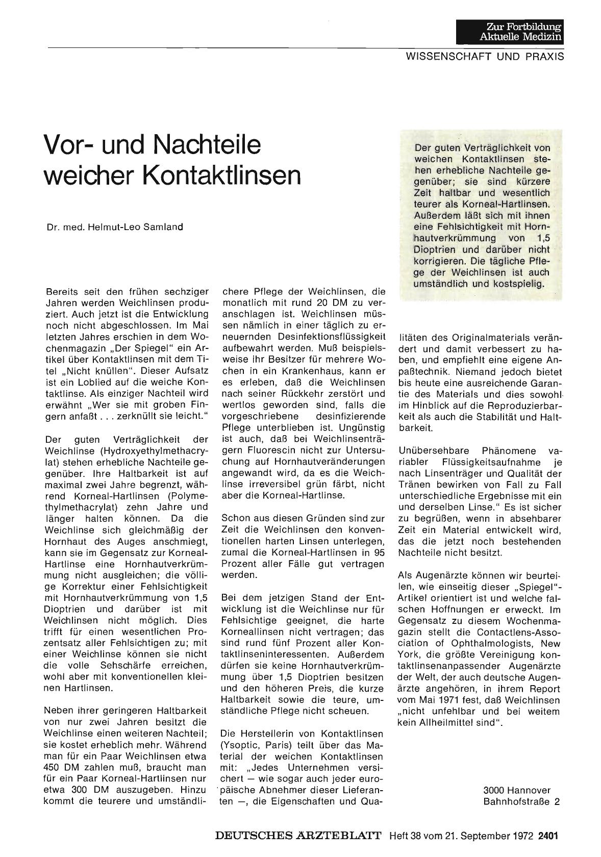 Vorschauseite 1: Vorund Nachteile weicher Kontaktlinsen