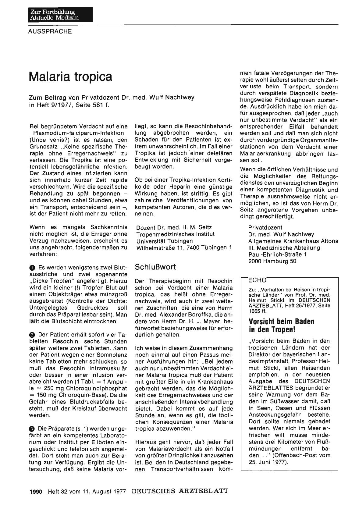Vorschauseite 1: Malaria tropica: Schlußwort