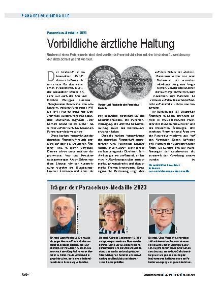 Vorschauseite 1: Paracelsus-Medaille 2023: Vorbildliche ärztliche Haltung