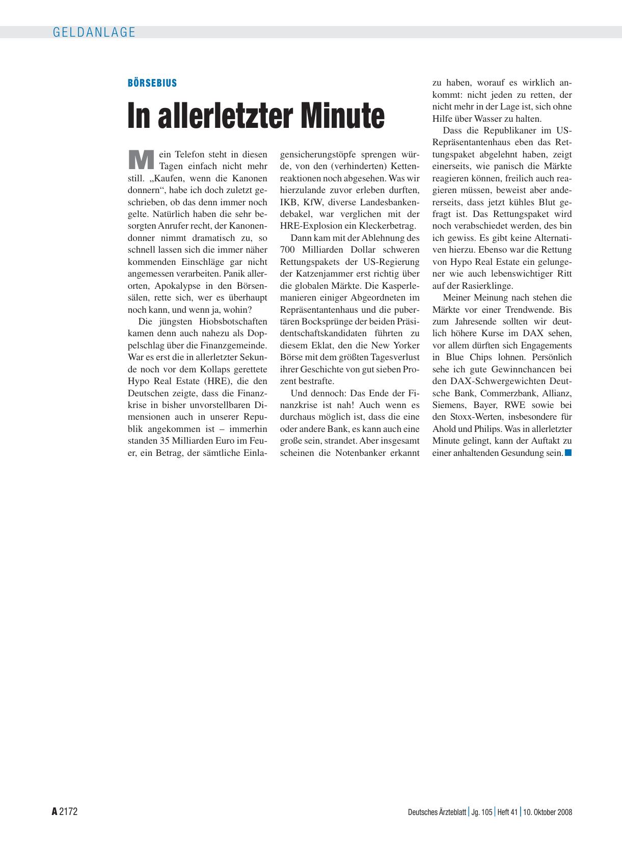 Vorschauseite 1: Börsebius: In allerletzter Minute