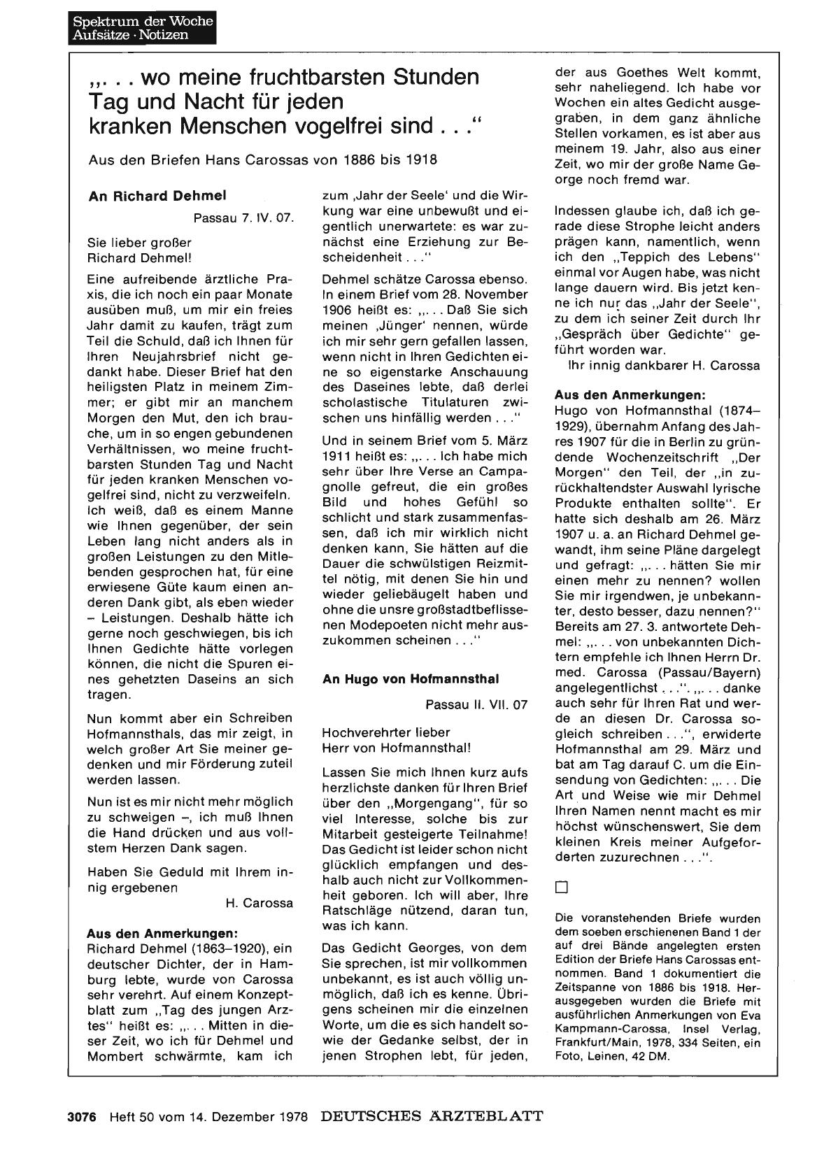 Vorschauseite 1: „. . wo meine fruchtbarsten Stunden Tag und Nacht für jeden kranken Menschen vogelfrei sind. .“: Aus den Briefen Hans Carossas von 1886 bis 1918