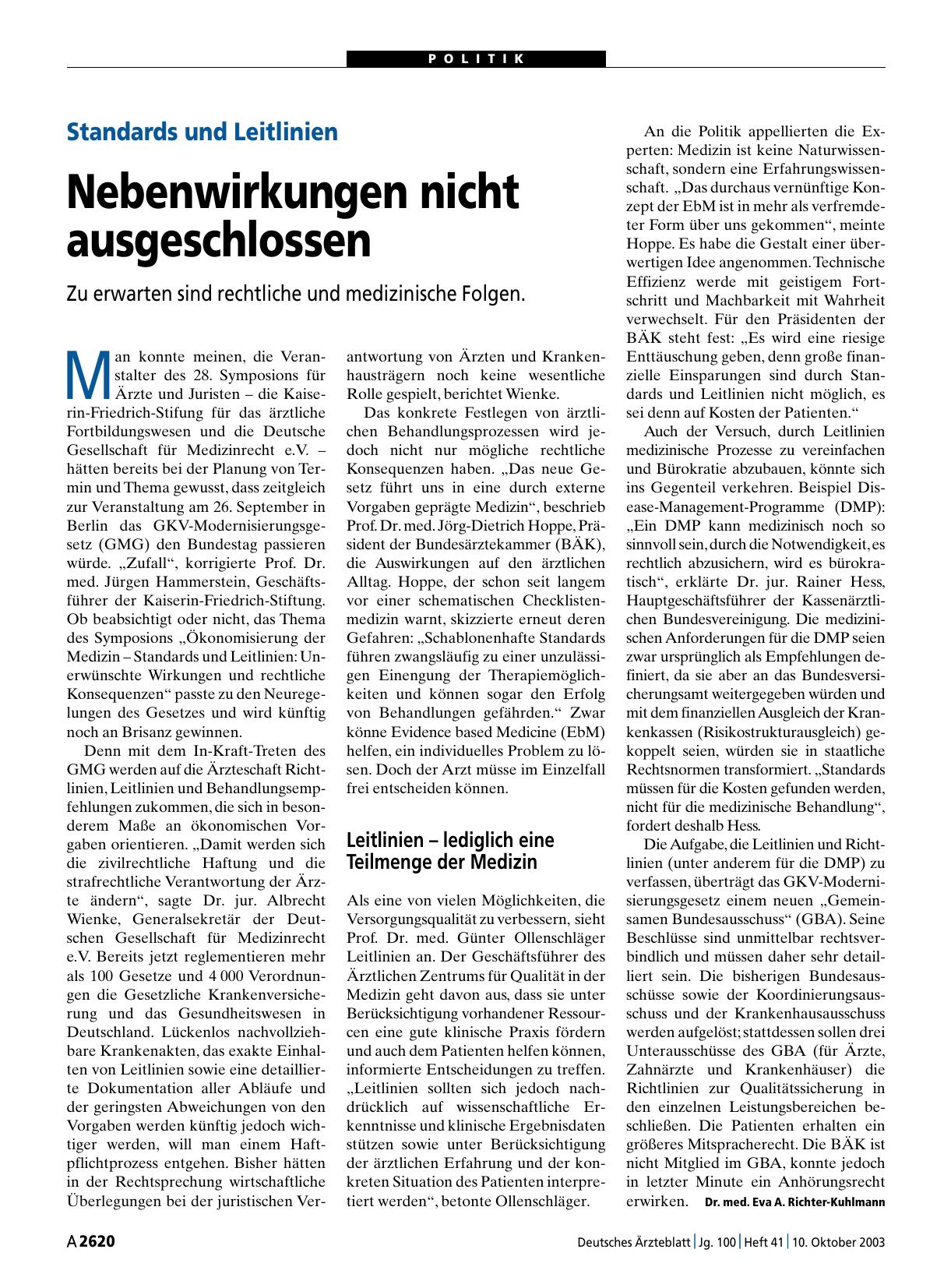 Vorschauseite 1: Standards und Leitlinien: Nebenwirkungen nicht ausgeschlossen
