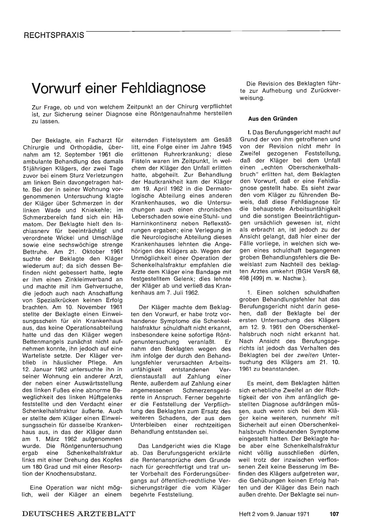 Vorschauseite 1: Vorwurf einer Fehldiagnose