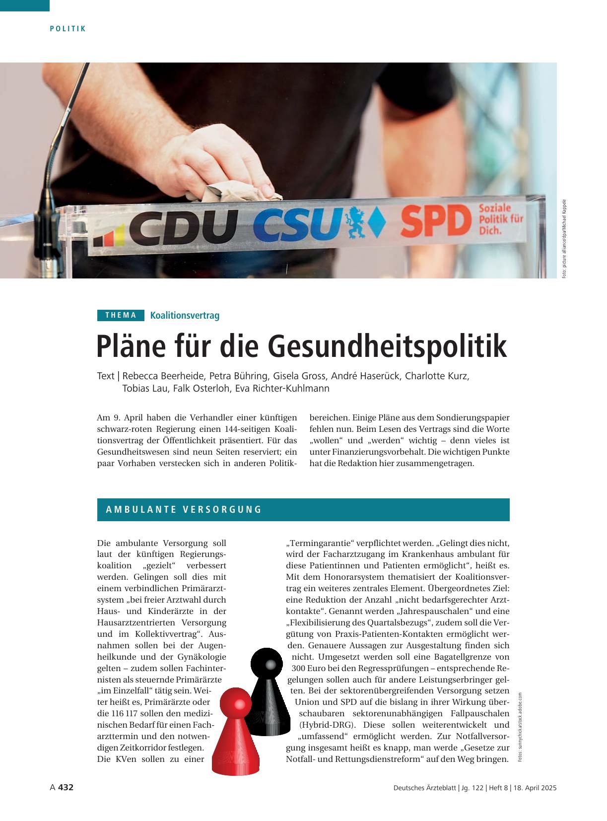 Vorschauseite 1: Koalitionsvertrag: Pläne für die Gesundheitspolitik