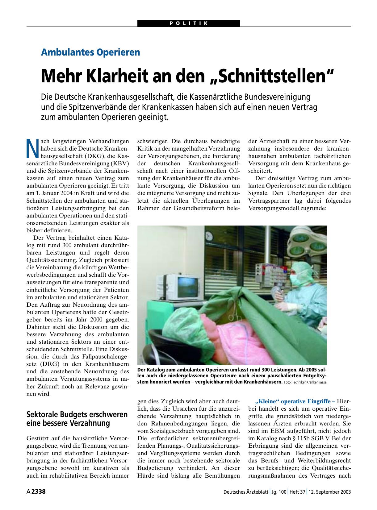 Vorschauseite 1: Ambulantes Operieren: Mehr Klarheit an den „Schnittstellen“