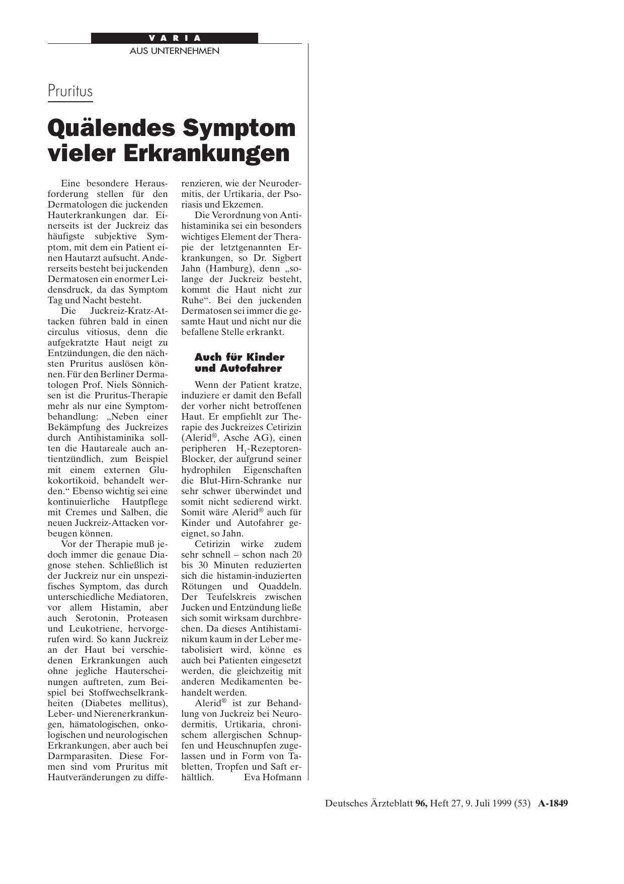 Vorschauseite 1: Pruritus: Quälendes Symptom vieler Erkrankungen