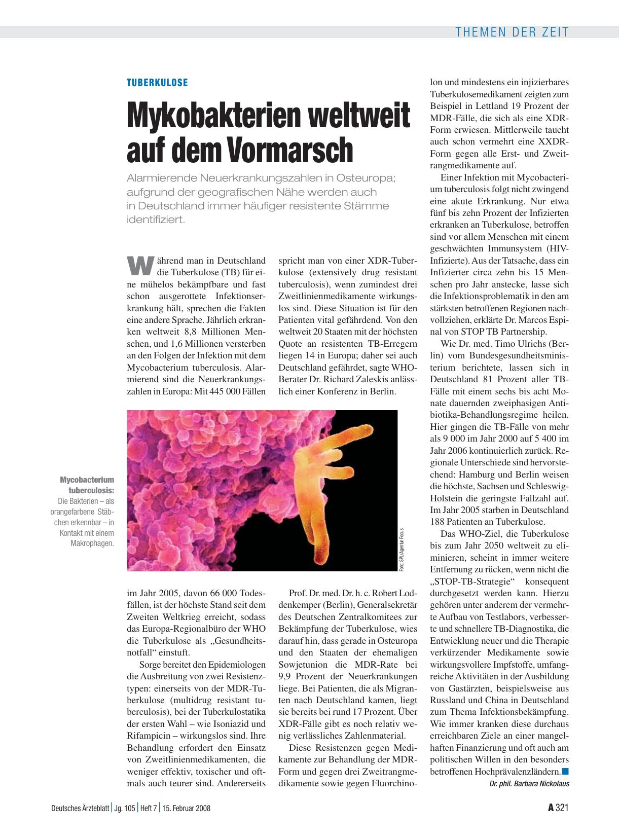 Vorschauseite 1: Tuberkulose: Mykobakterien weltweit auf dem Vormarsch
