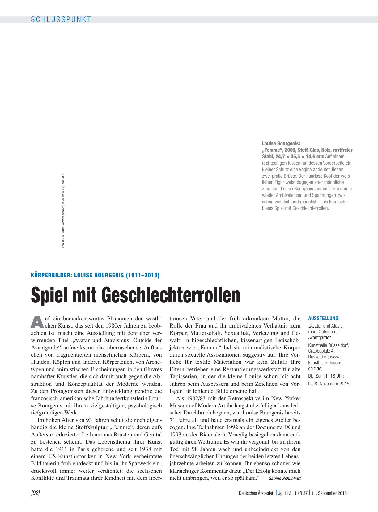 Vorschauseite 1: Körperbilder: Louise Bourgeois (1911 – 2010) – Spiel mit Geschlechterrollen