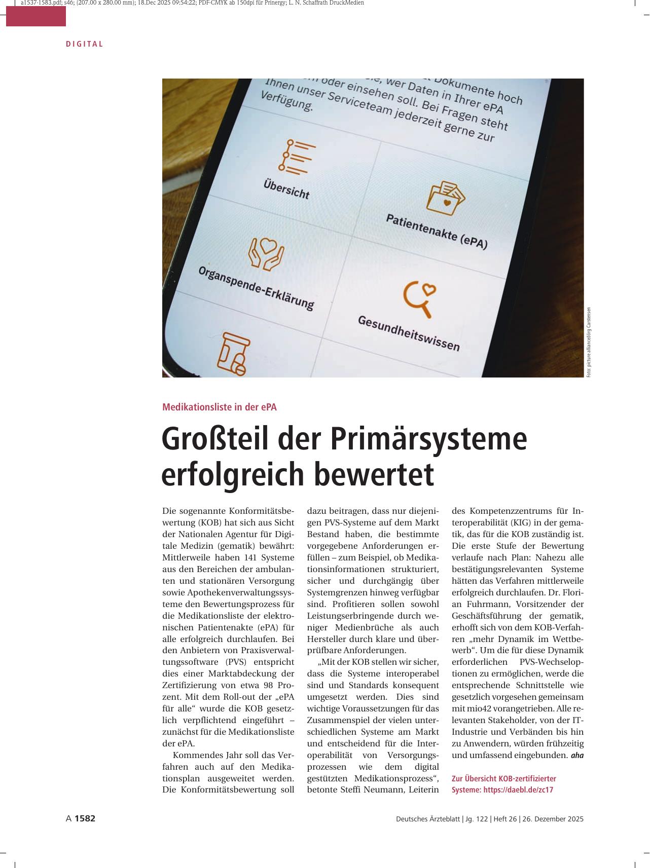 Vorschauseite 1: Medikationsliste in der ePA: Großteil der Primärsysteme erfolgreich bewertet