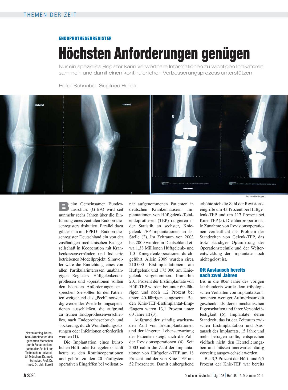 Vorschauseite 1: Endoprothesenregister: Höchsten Anforderungen genügen
