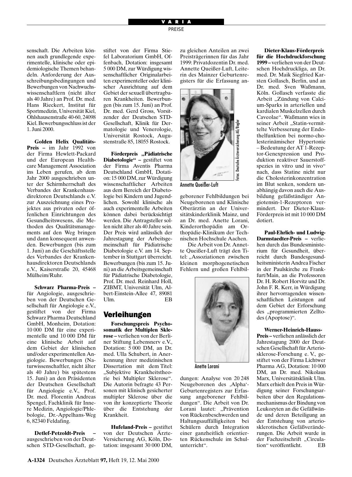 Vorschauseite 1: Verleihungen