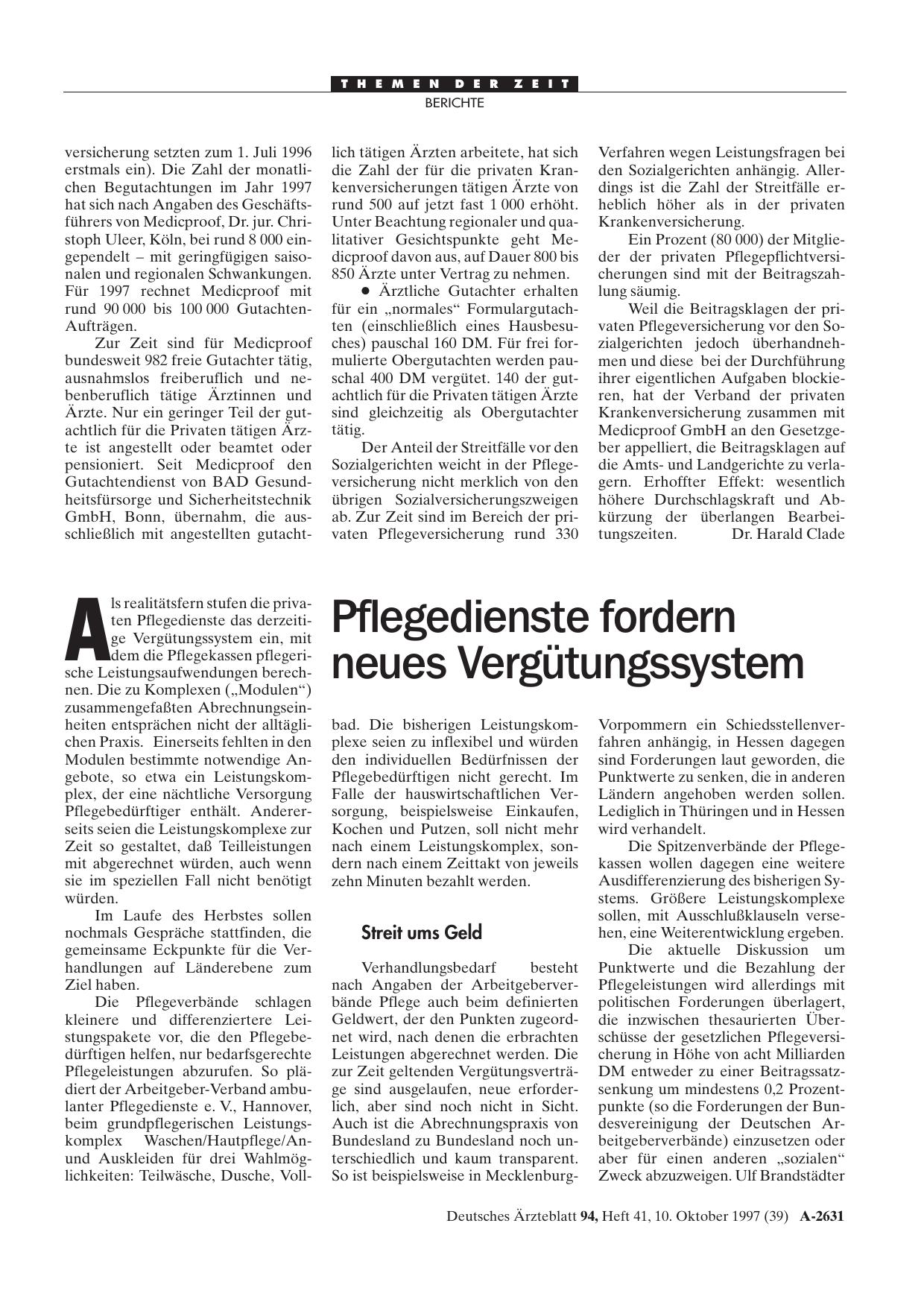Vorschauseite 1: Pflegedienste fordern neues Vergütungssystem