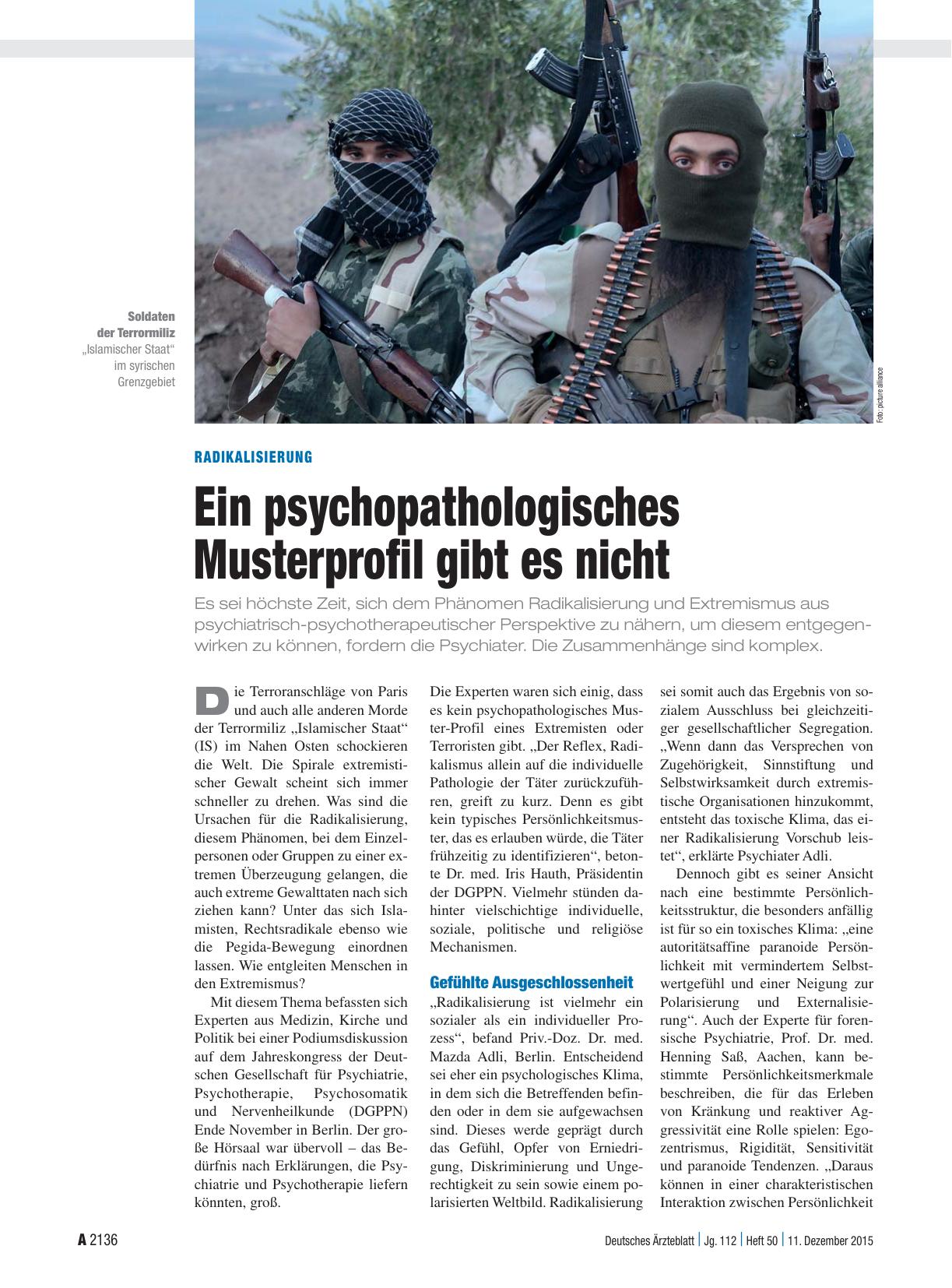 Vorschauseite 1: Radikalisierung: Ein psychopathologisches Musterprofil gibt es nicht