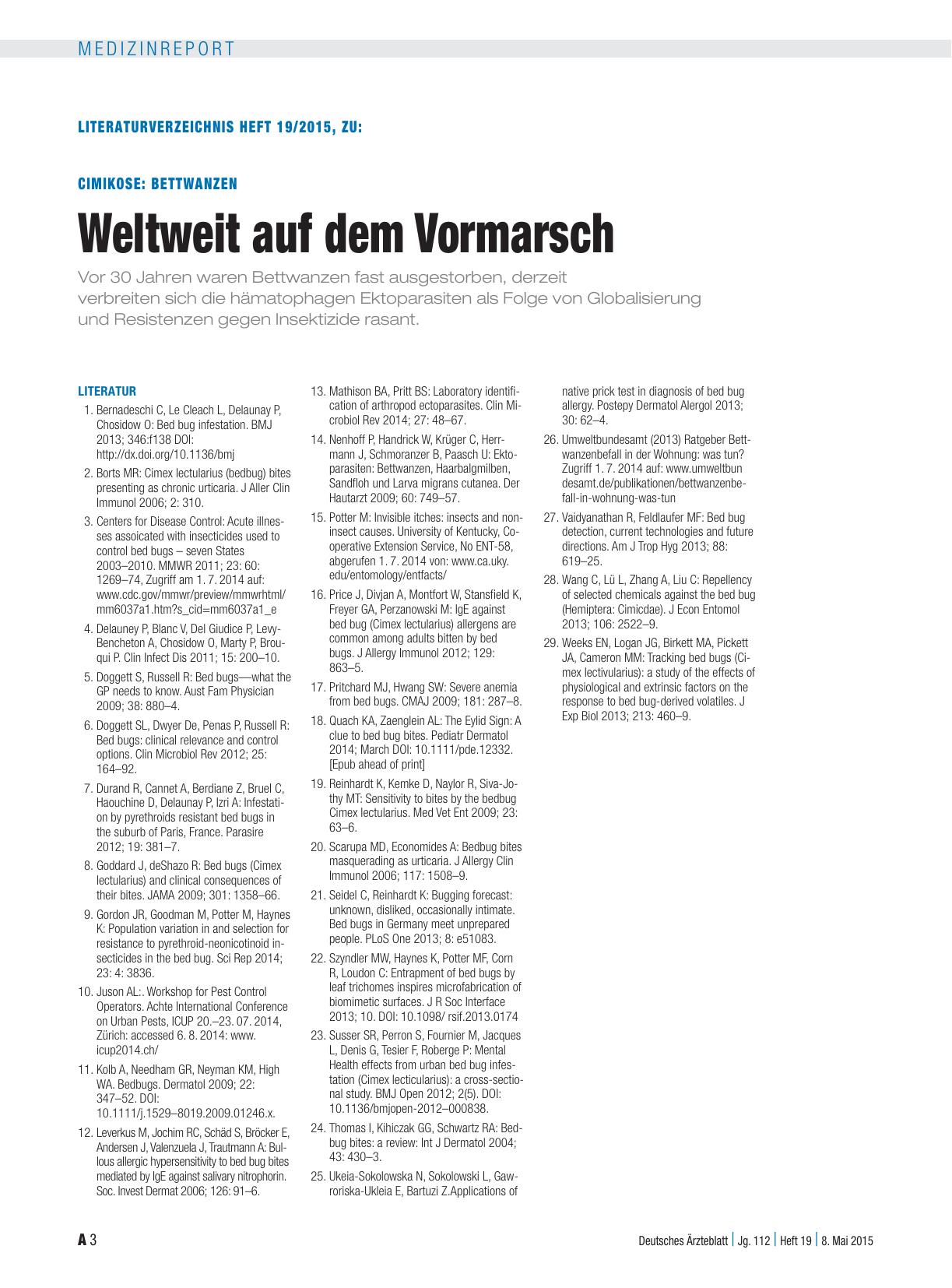Vorschauseite 3: Cimikose: Bettwanzen – Weltweit auf dem Vormarsch