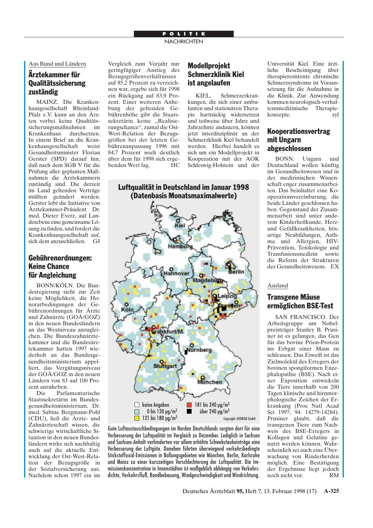 Vorschauseite 1: Luftqualität in Deutschland im Januar 1998: (Datenbasis Monatsmaximalwerte)