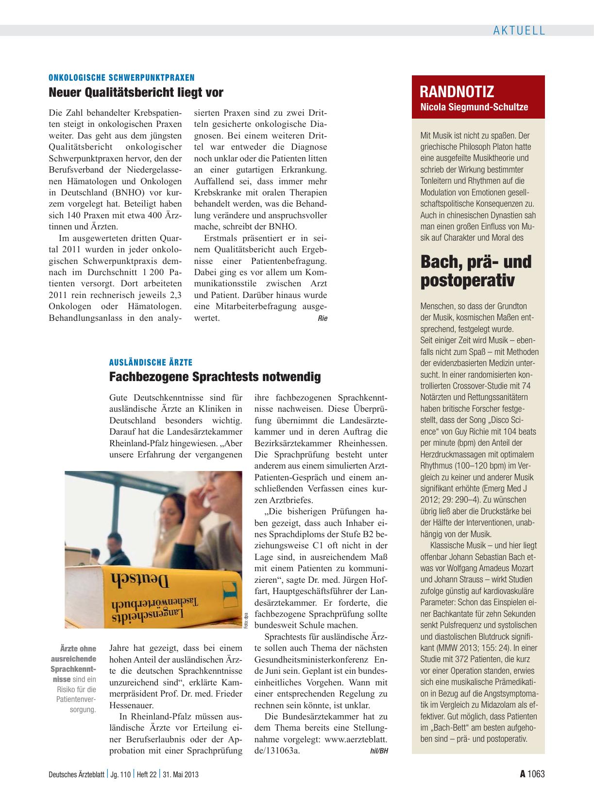 Vorschauseite 1: Onkologische Schwerpunktpraxen: Neuer Qualitätsbericht liegt vor