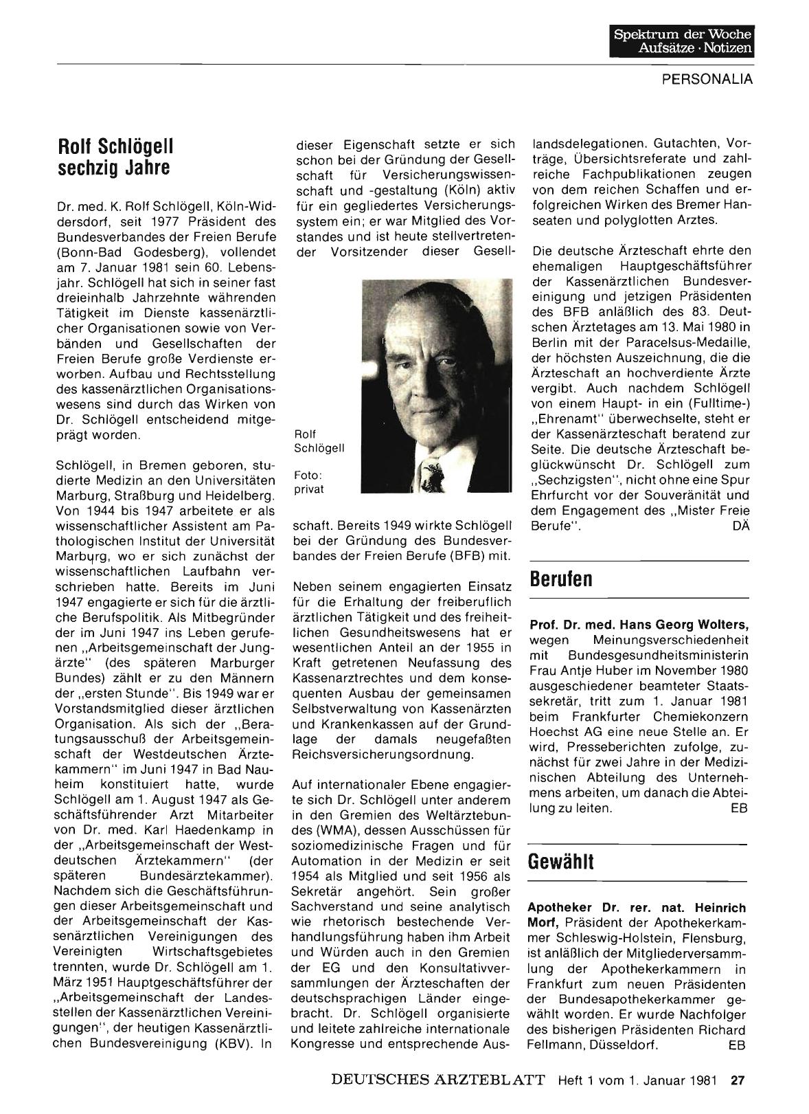 Vorschauseite 1: Rolf Schlögell sechzig Jahre
