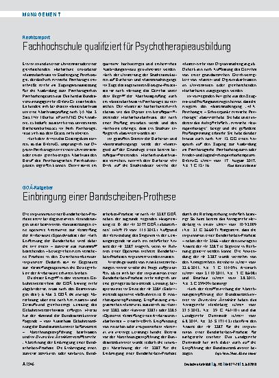 Vorschauseite 1: GOÄ-Ratgeber: Einbringung einer Bandscheiben-Prothese