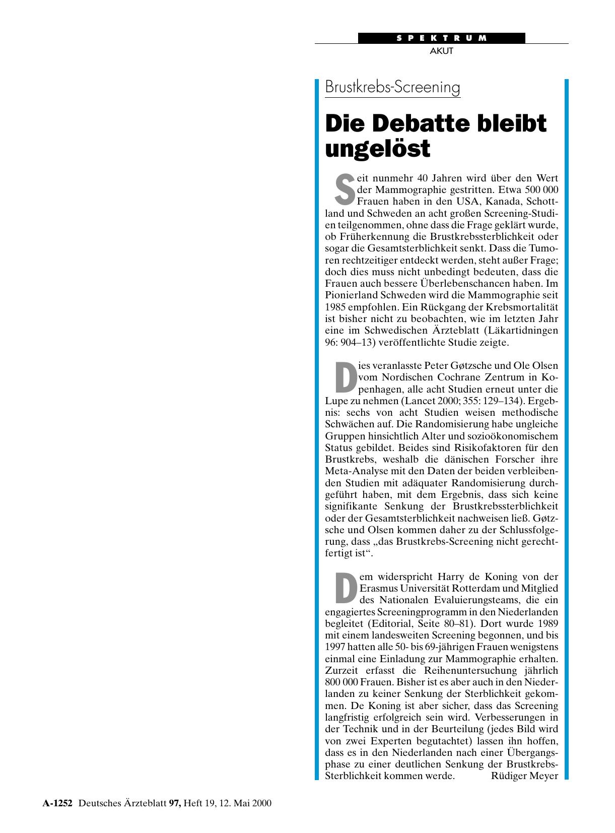 Vorschauseite 1: Brustkrebs-Screening: Die Debatte bleibt ungelöst