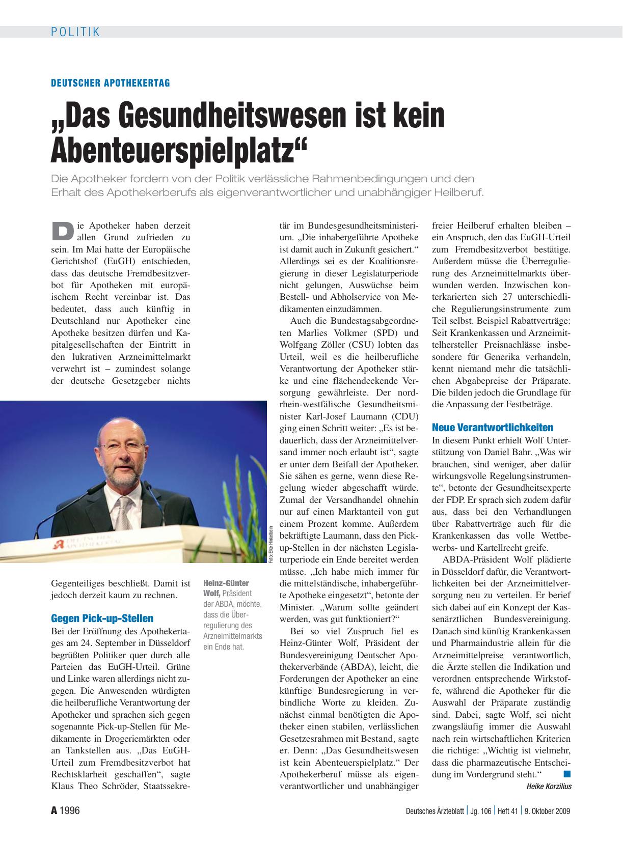Vorschauseite 1: Deutscher Apothekertag: „Das Gesundheitswesen ist kein Abenteuerspielplatz“