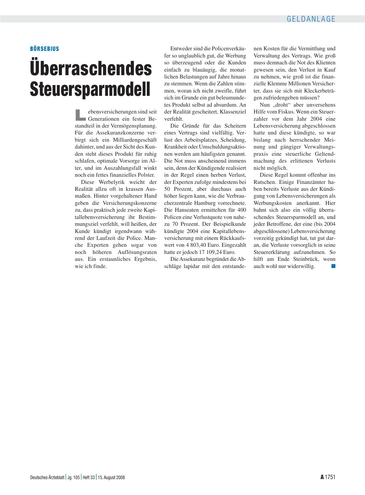 Vorschauseite 1: Börsebius: Überraschendes Steuersparmodell