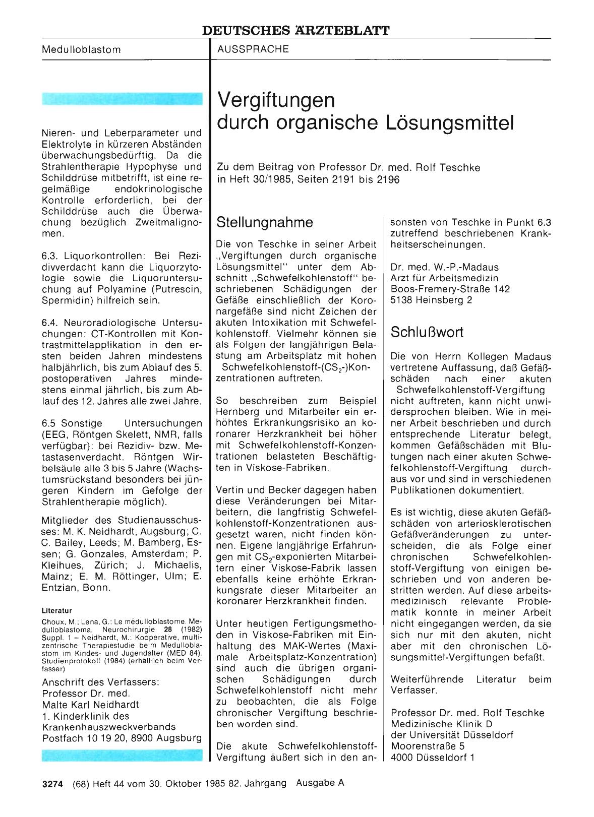 Vorschauseite 1: Vergiftungen durch organische Lösungsmittel: Stellungnahme