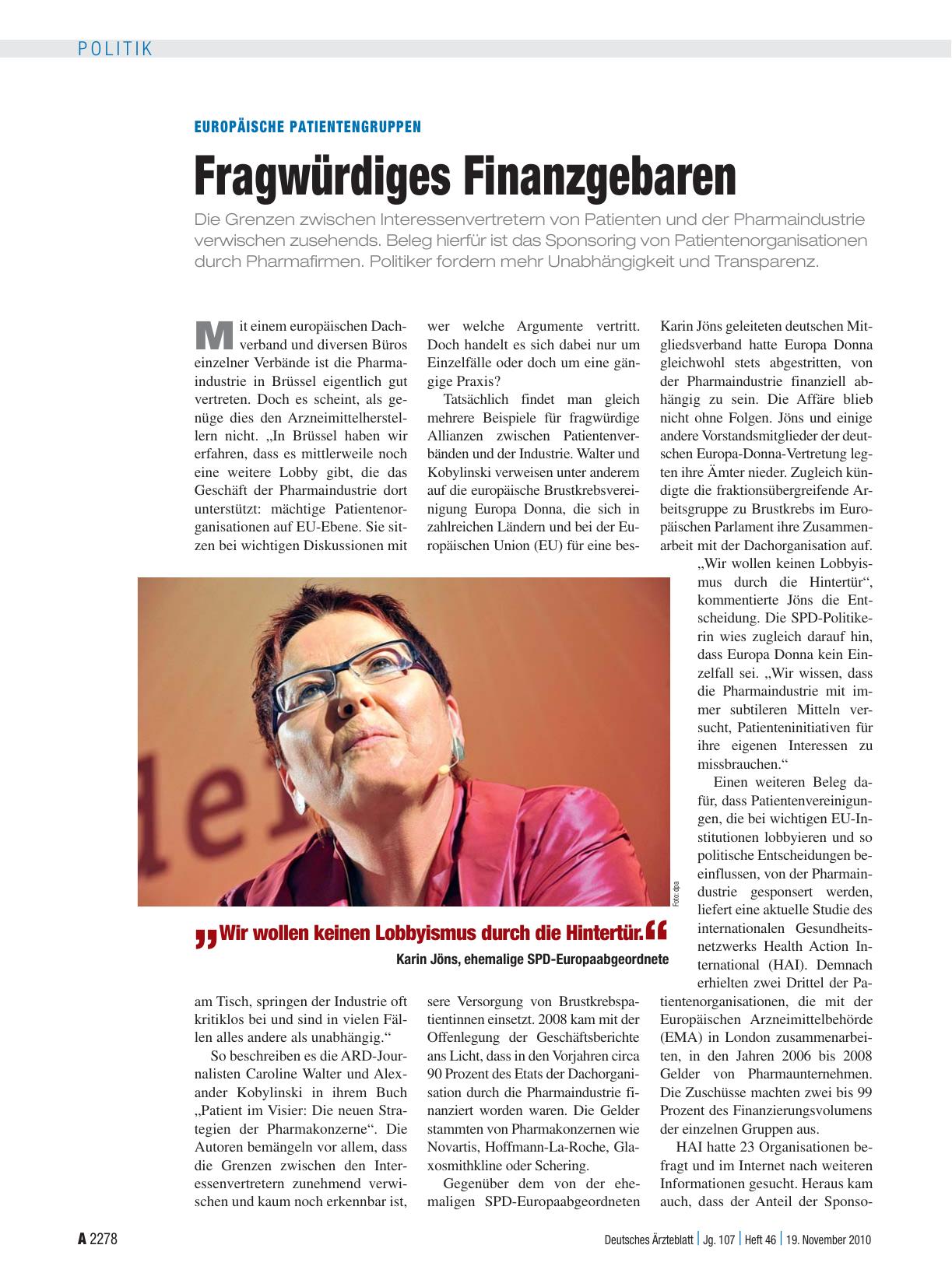 Vorschauseite 1: Europäische Patientengruppen: Fragwürdiges Finanzgebaren