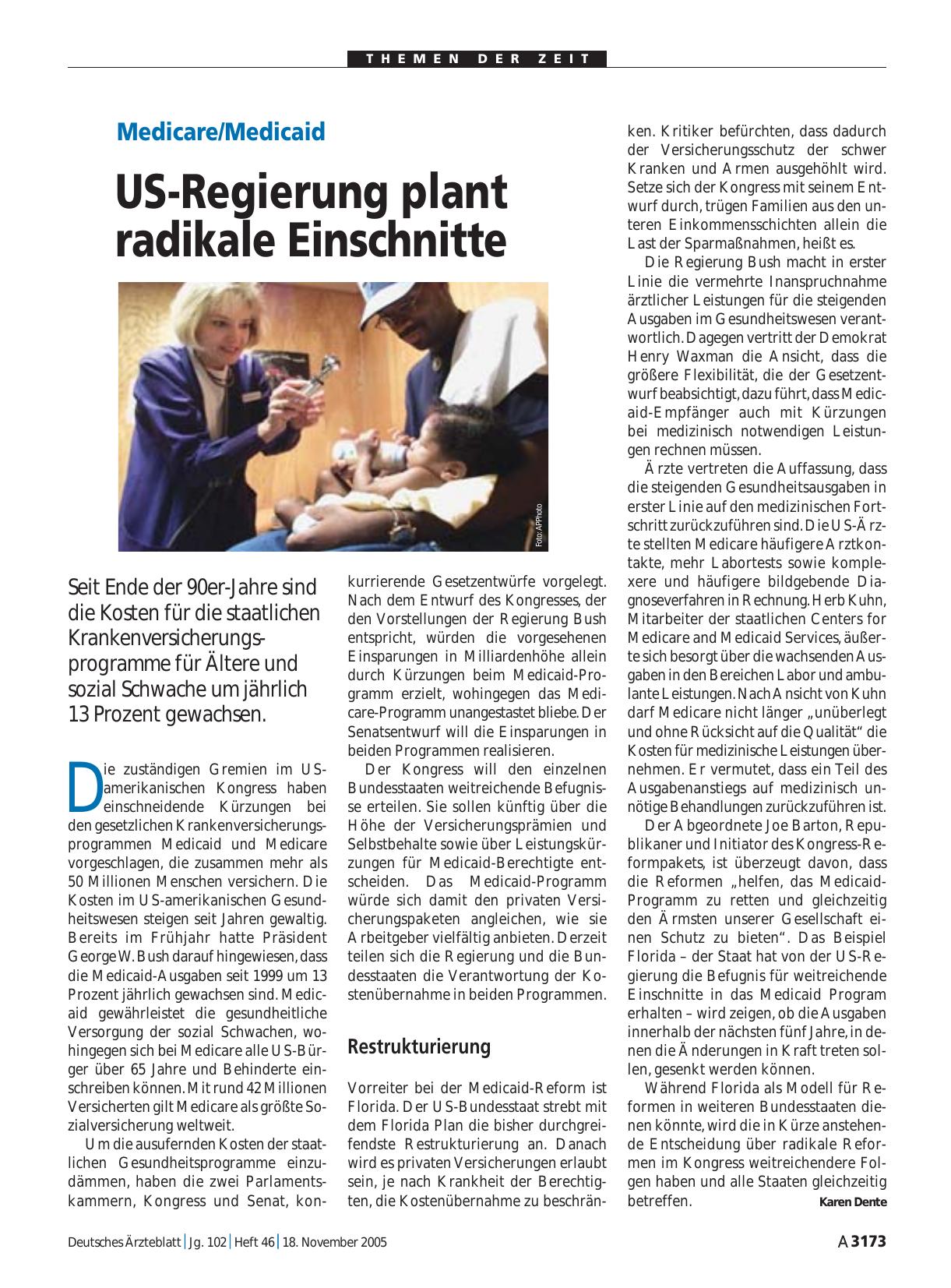 Vorschauseite 1: Medicare/Medicaid: US-Regierung plant radikale Einschnitte