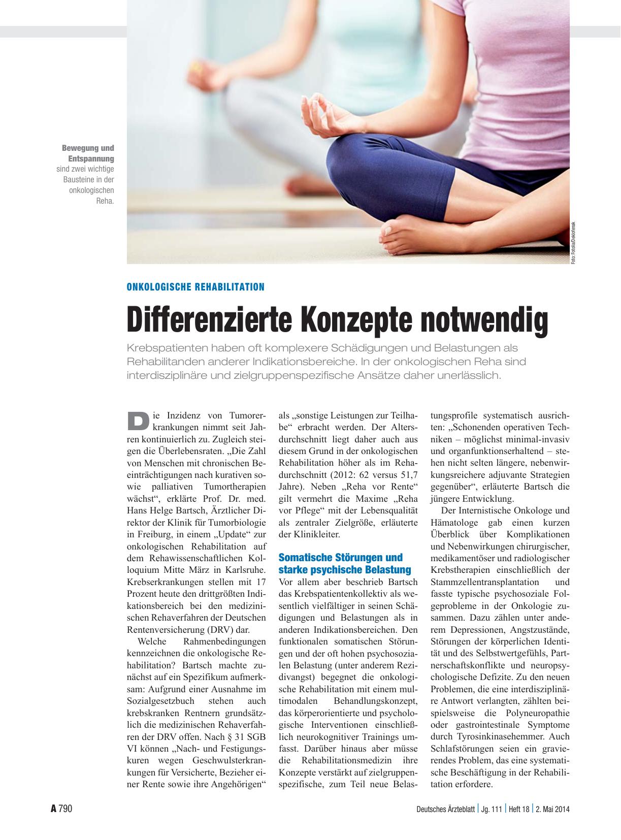 Vorschauseite 1: Onkologische Rehabilitation: Differenzierte Konzepte notwendig