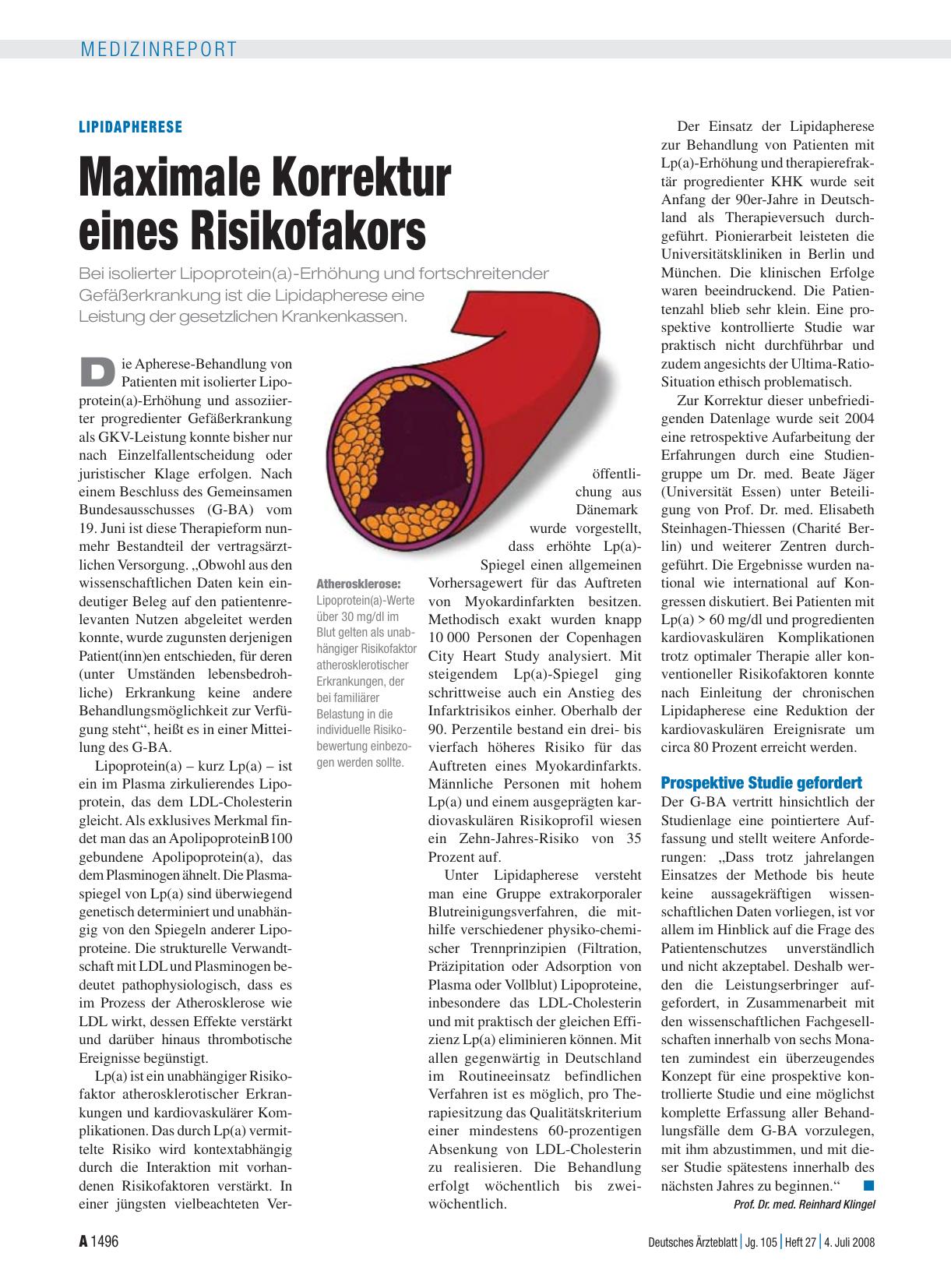 Vorschauseite 1: Lipidapherese: Maximale Korrektur eines Risikofakors