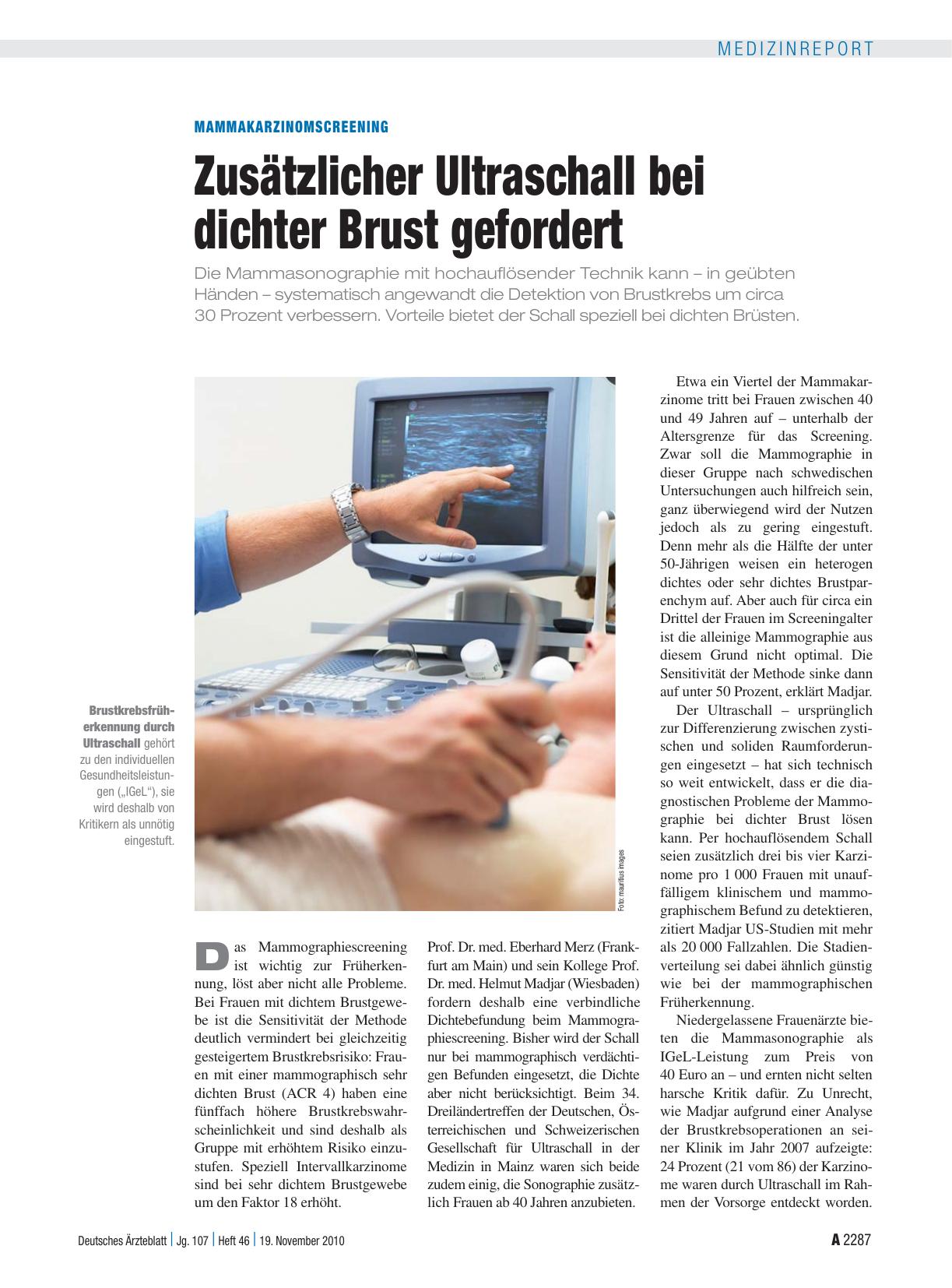 Vorschauseite 1: MammakarzinomScreening: Zusätzlicher Ultraschall bei dichter Brust gefordert